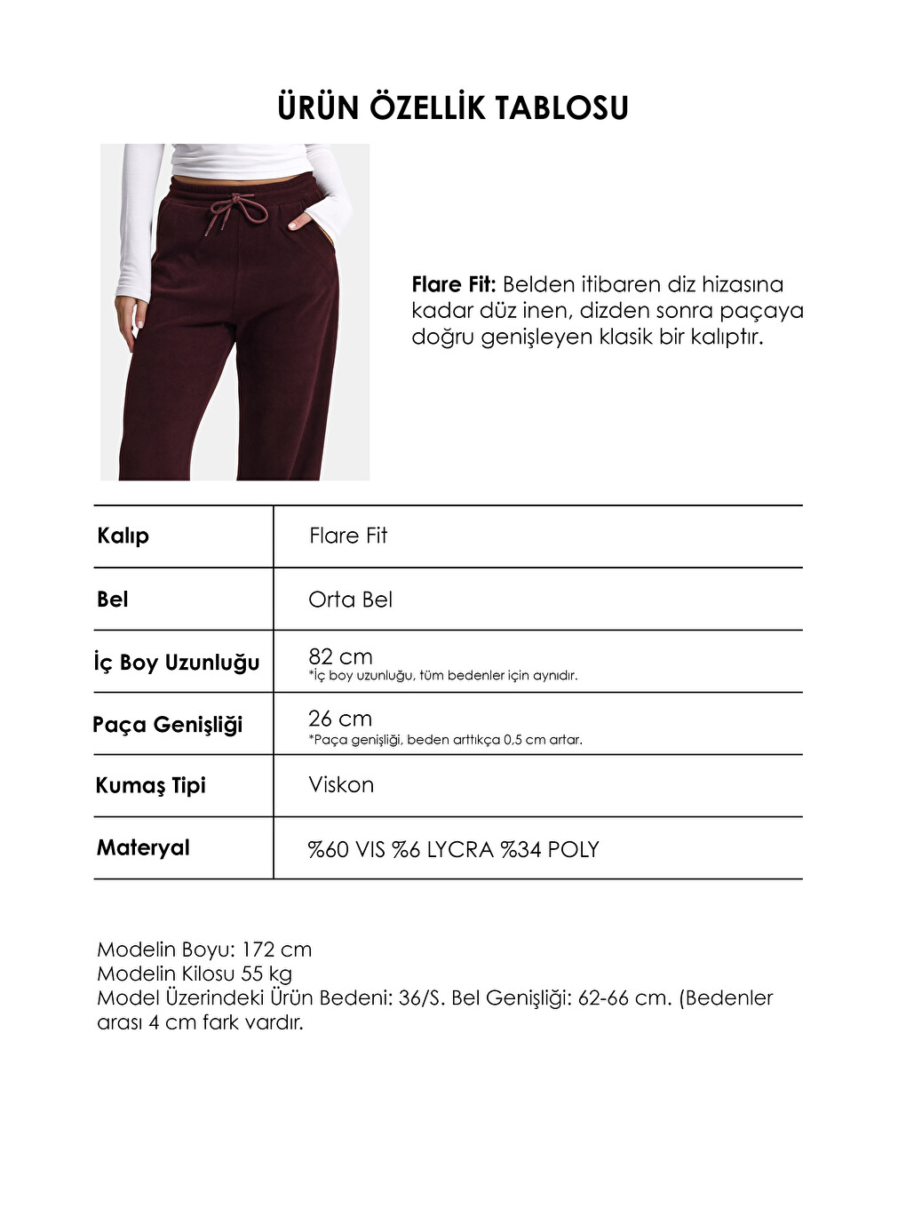Kadın Bordo W6-35 Flare Fit İnce Fitilli Esnek Velvet Kadife Kumaş Pantolon-3