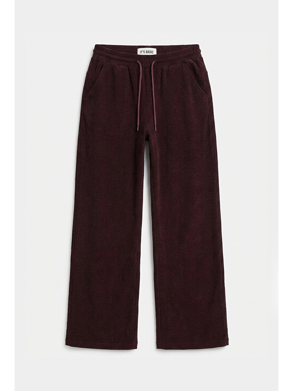 Kadın Bordo W6-35 Flare Fit İnce Fitilli Esnek Velvet Kadife Kumaş Pantolon-6