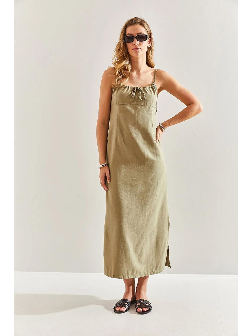 Yeşil Kadın Askılı Elbise 60171008-3