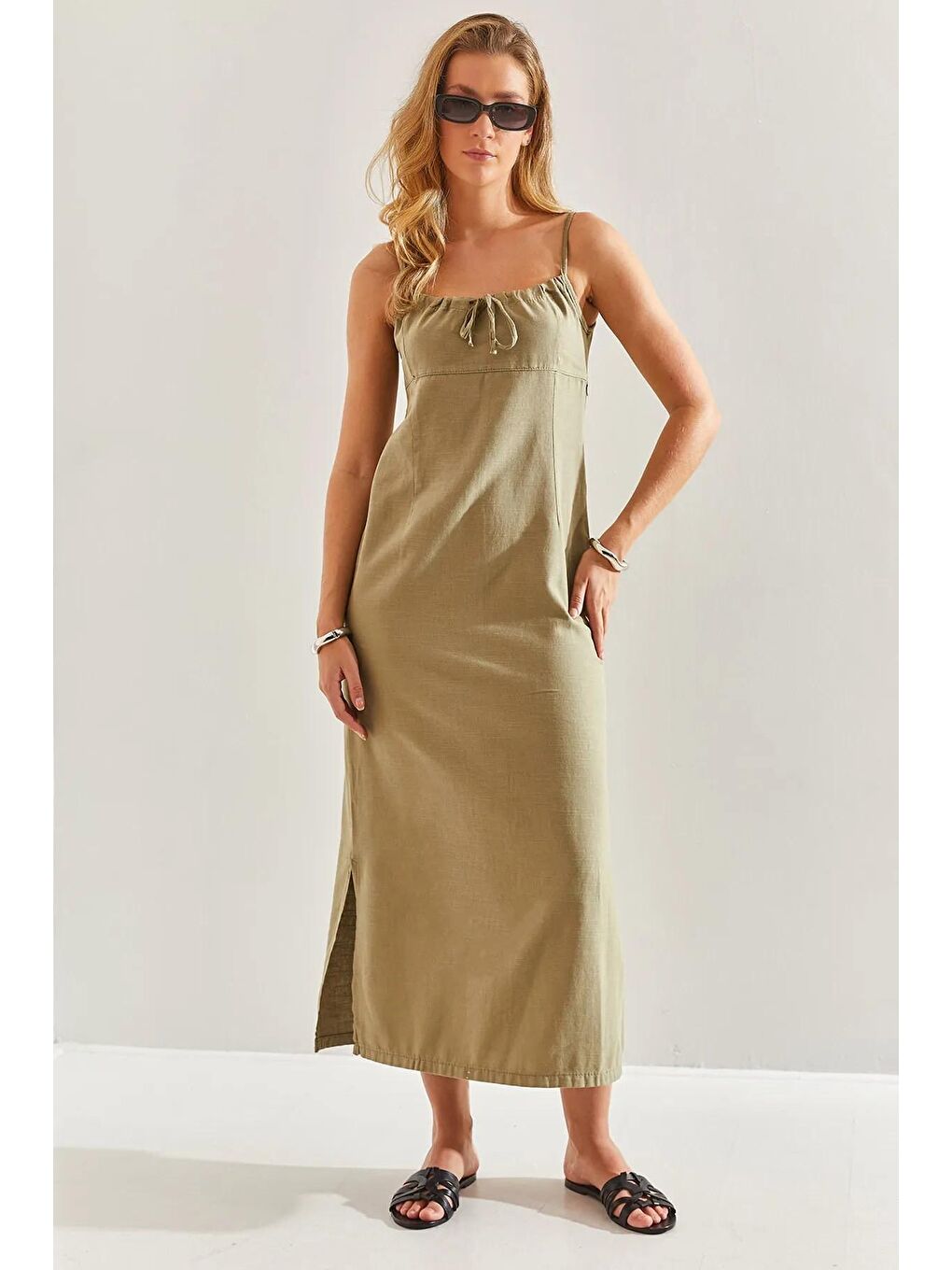 Yeşil Kadın Askılı Elbise 60171008-4