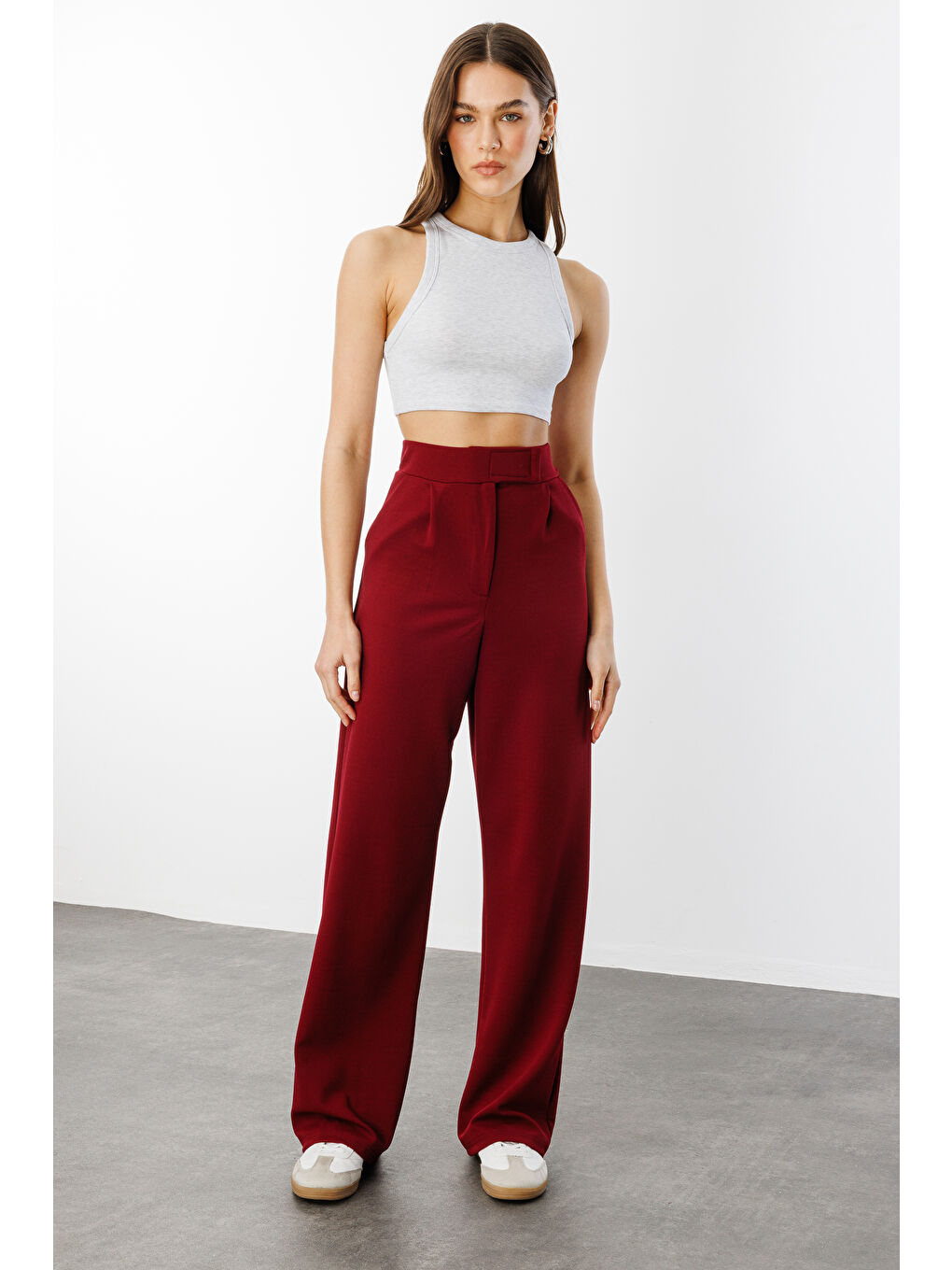 Bordo Beli Cırtlı Rahat Palazzo Pantolon CIRTLI-PANTOLON-1