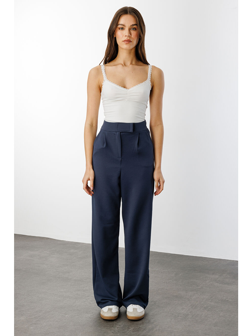 Gri Beli Cırtlı Rahat Palazzo Pantolon CIRTLI-PANTOLON-1