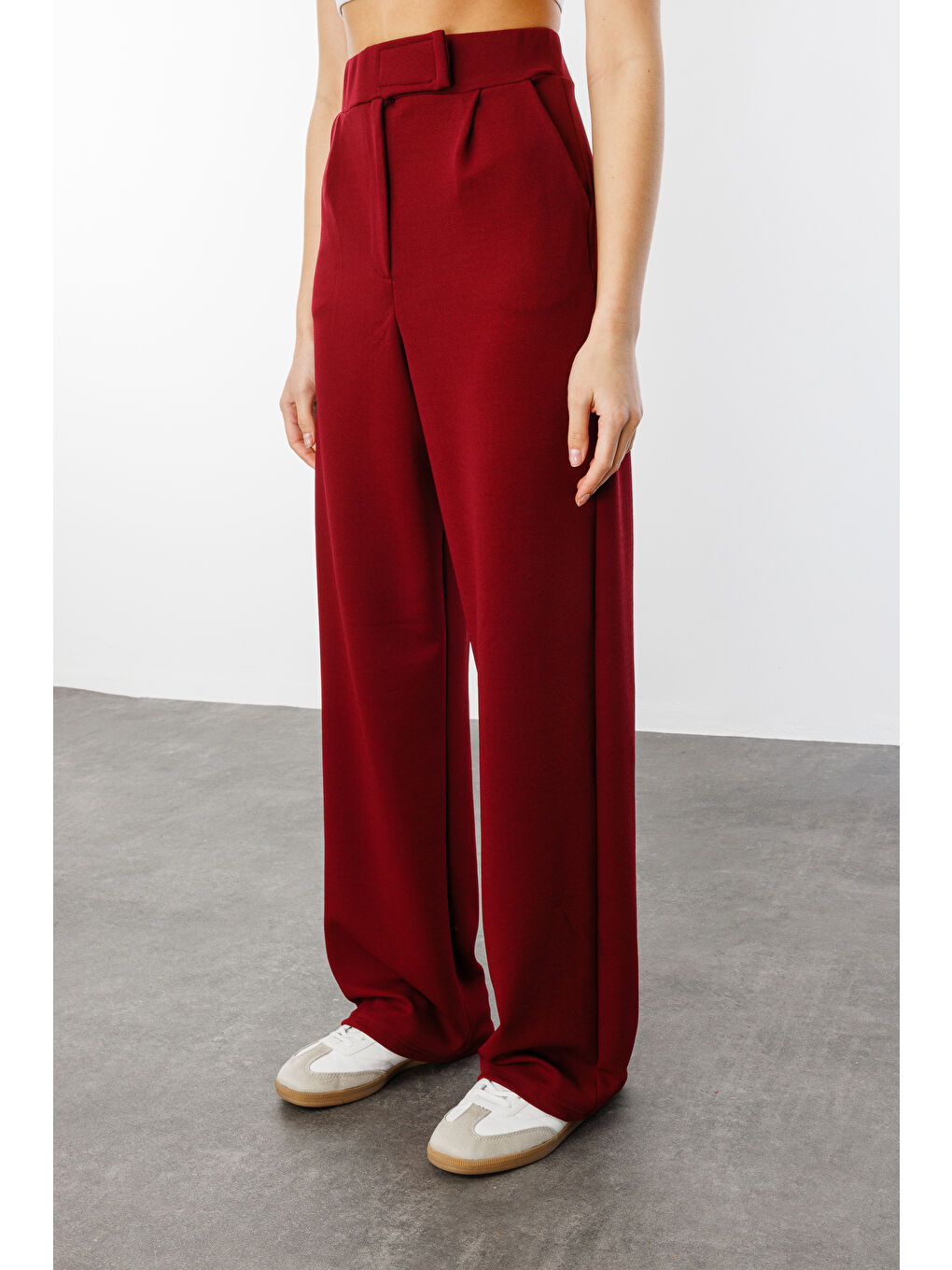 Bordo Beli Cırtlı Rahat Palazzo Pantolon CIRTLI-PANTOLON-2