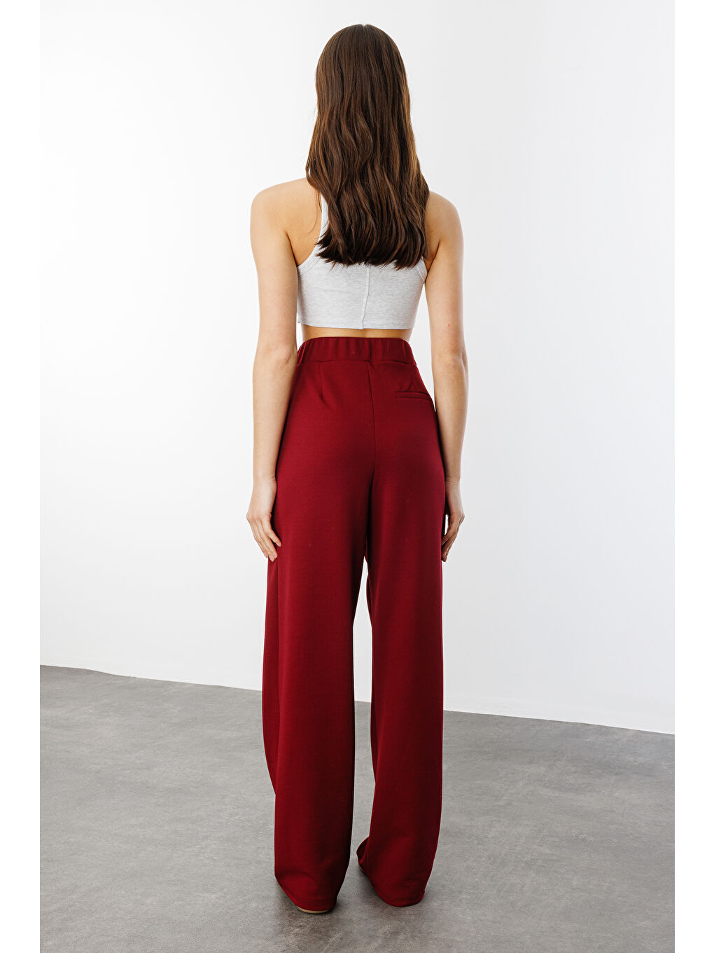 Bordo Beli Cırtlı Rahat Palazzo Pantolon CIRTLI-PANTOLON-3