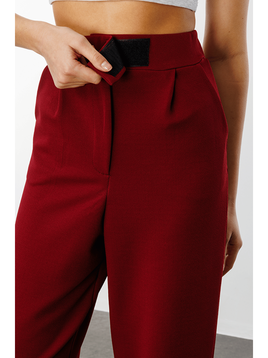 Bordo Beli Cırtlı Rahat Palazzo Pantolon CIRTLI-PANTOLON-4