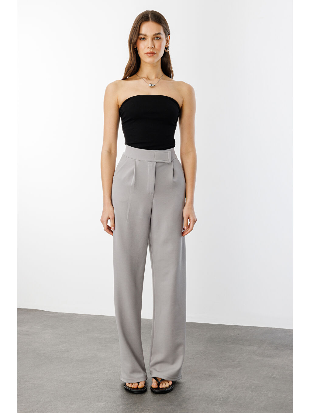 Gri Beli Cırtlı Rahat Palazzo Pantolon CIRTLI-PANTOLON-1