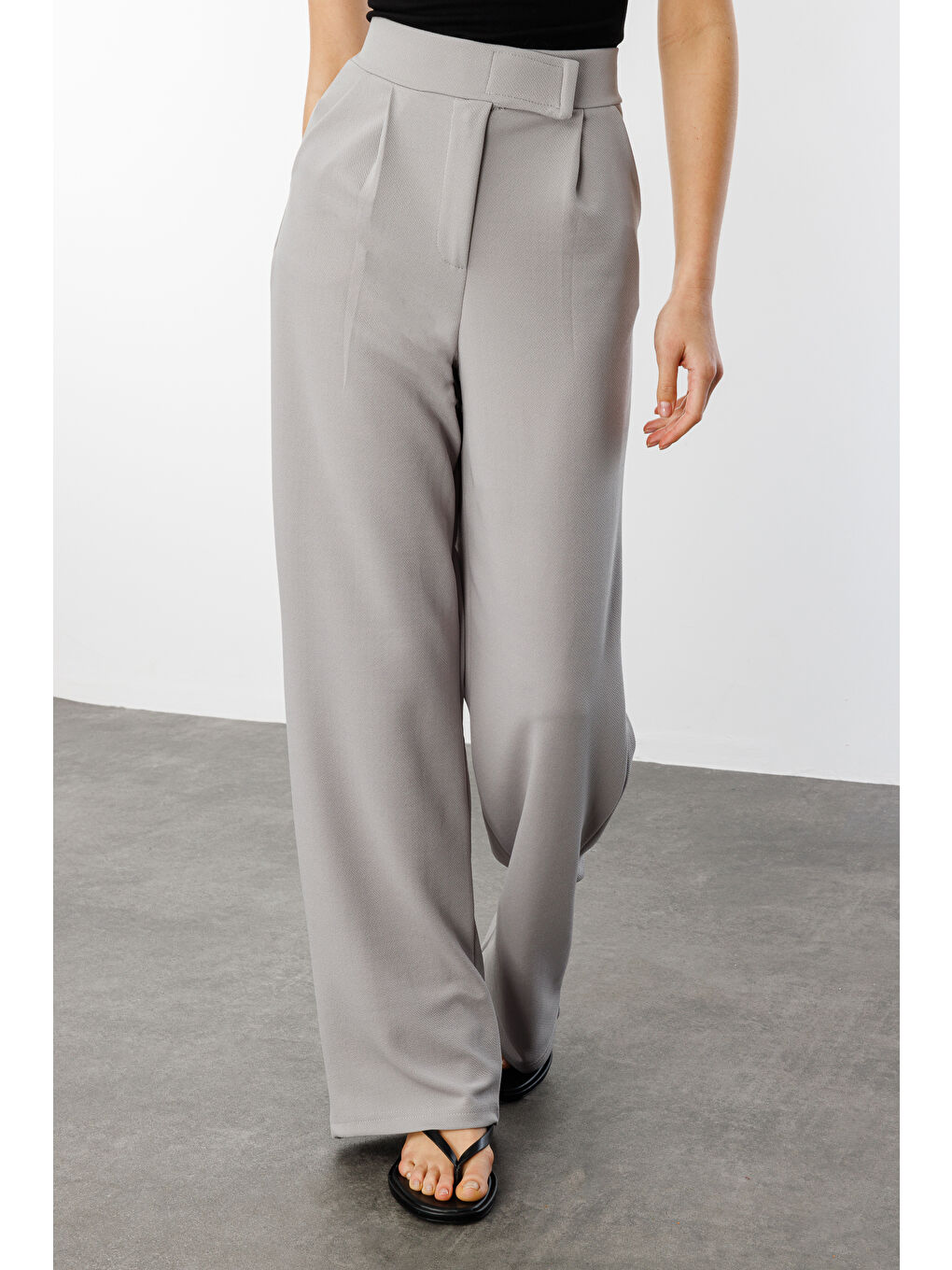 Gri Beli Cırtlı Rahat Palazzo Pantolon CIRTLI-PANTOLON-2