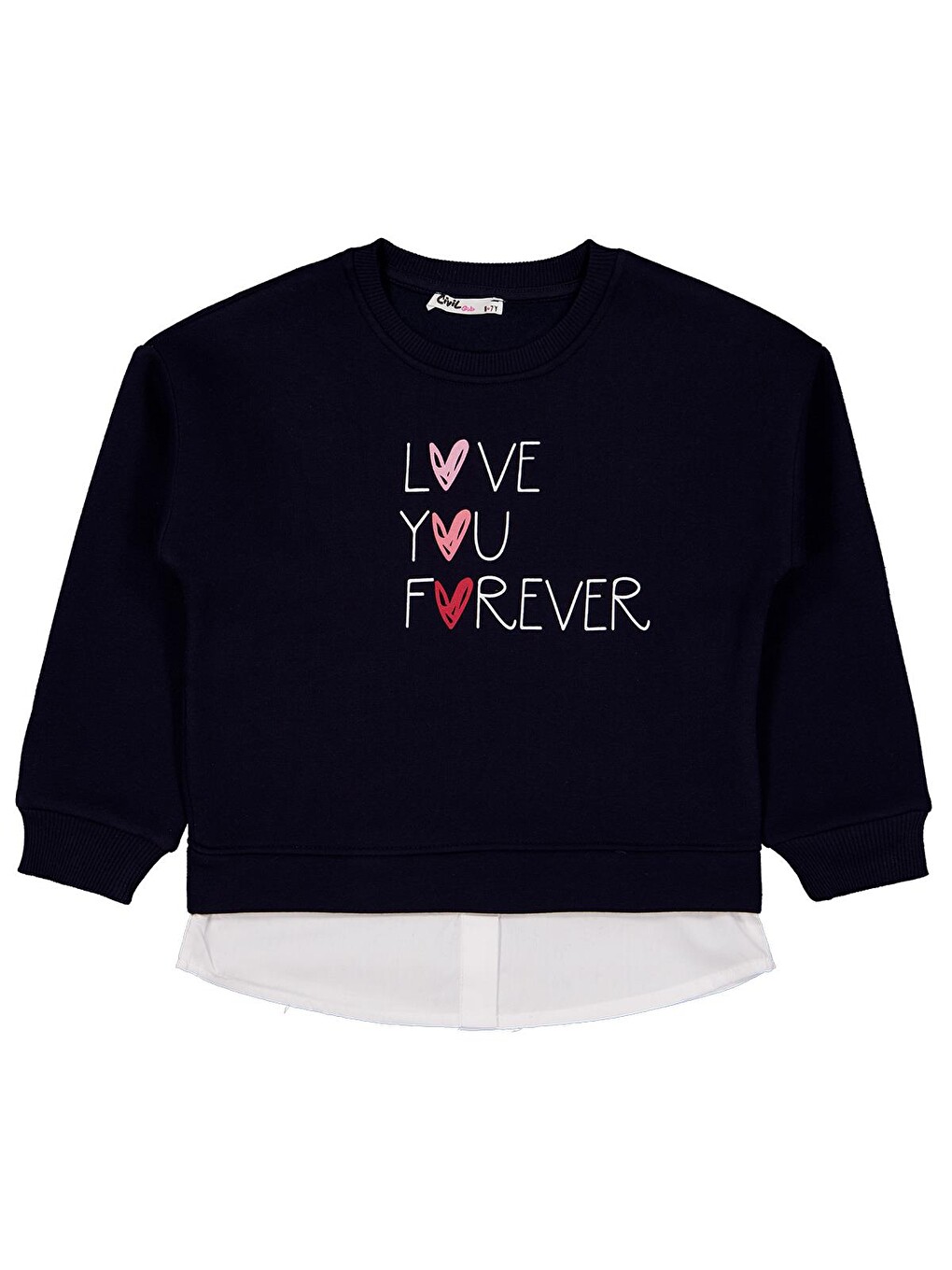 Girls Love You Forever Baskılı 6-9 Yaş Sweatshirt - Lacivert