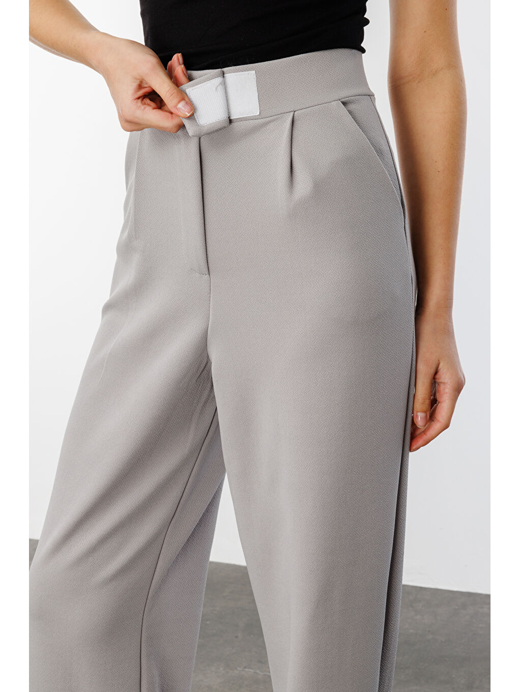 Gri Beli Cırtlı Rahat Palazzo Pantolon CIRTLI-PANTOLON-3