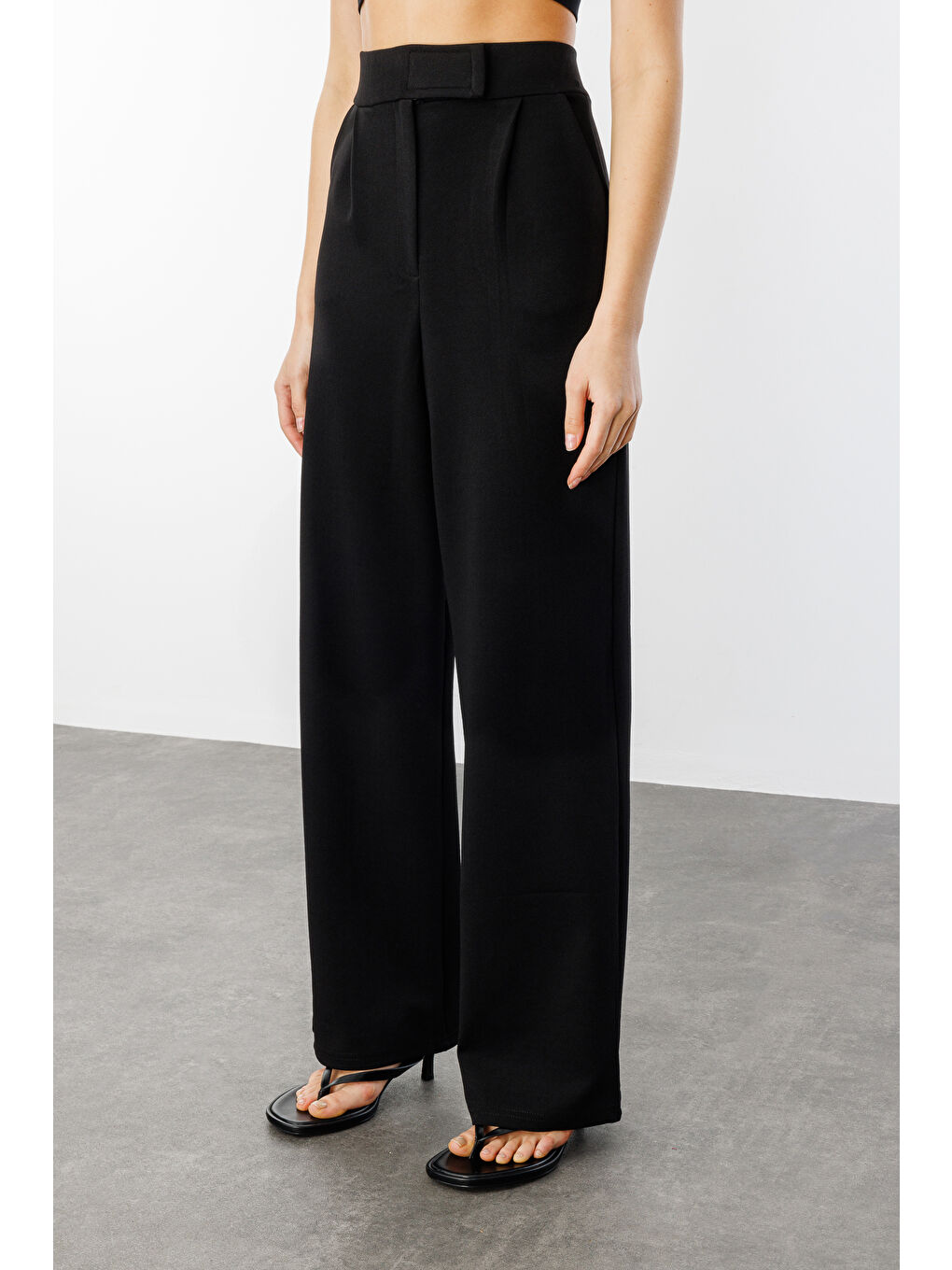 Siyah Beli Cırtlı Rahat Palazzo Pantolon CIRTLI-PANTOLON-2