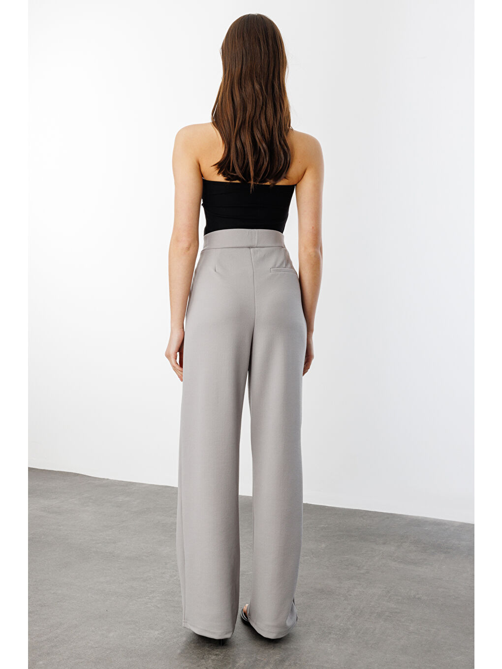 Gri Beli Cırtlı Rahat Palazzo Pantolon CIRTLI-PANTOLON-4