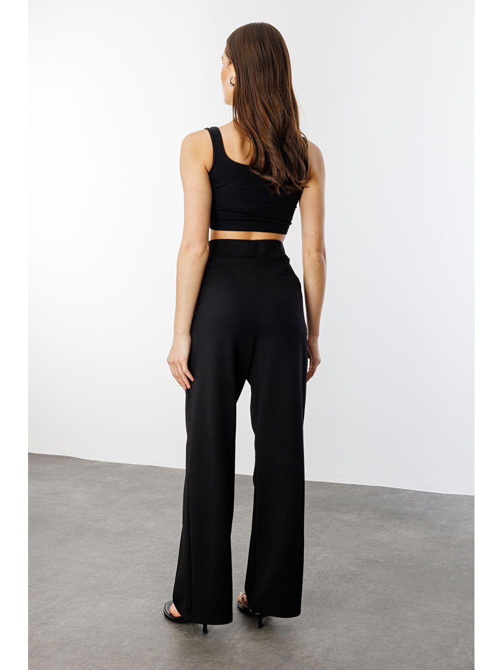 Siyah Beli Cırtlı Rahat Palazzo Pantolon CIRTLI-PANTOLON-4