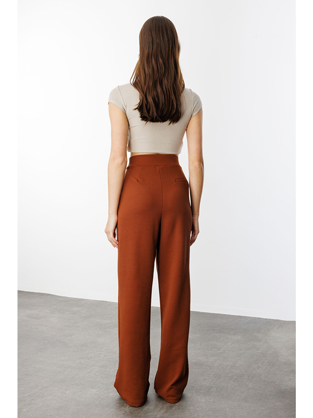 Kahverengi Beli Cırtlı Rahat Palazzo Pantolon CIRTLI-PANTOLON-3