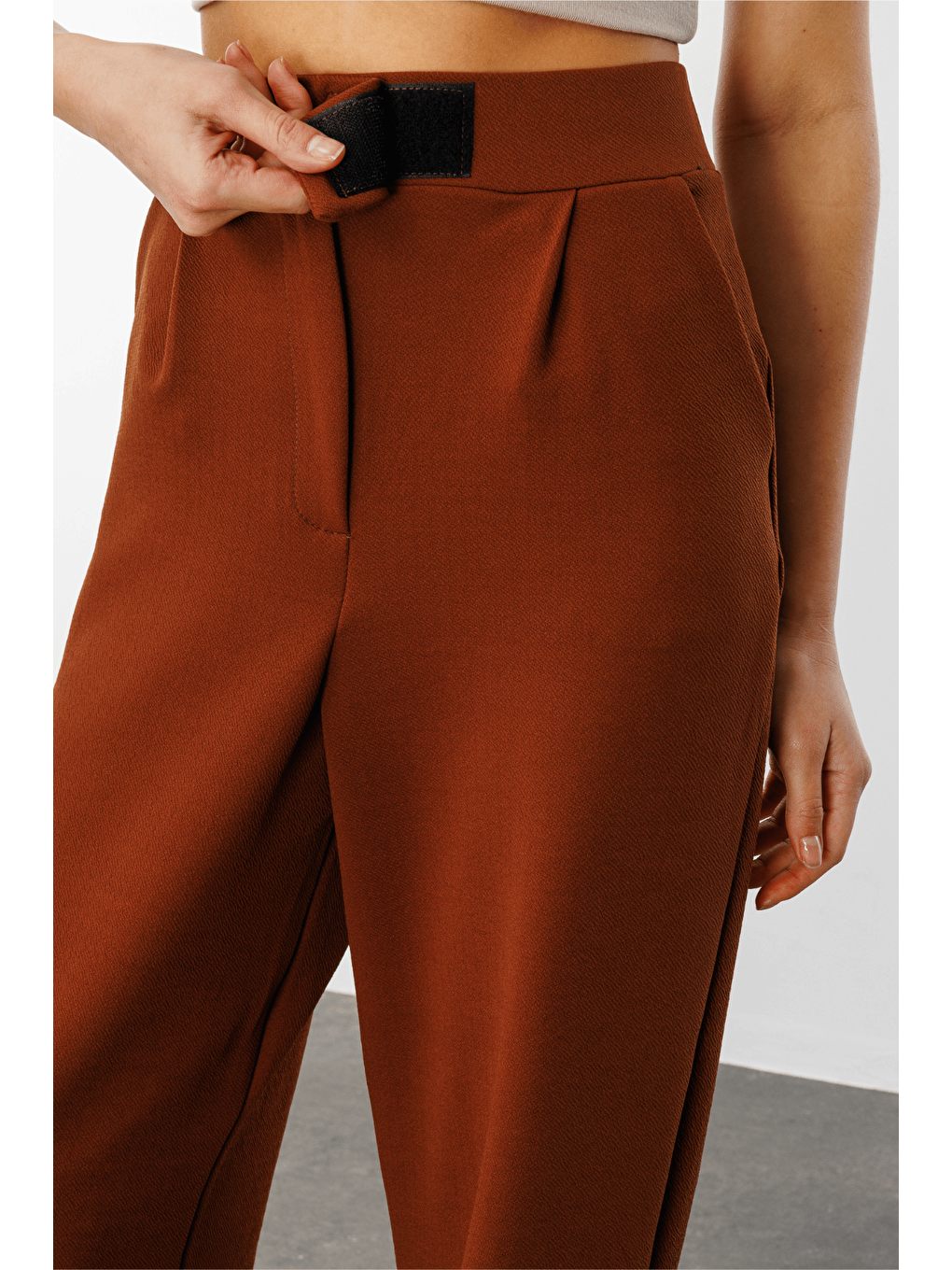 Kahverengi Beli Cırtlı Rahat Palazzo Pantolon CIRTLI-PANTOLON-4