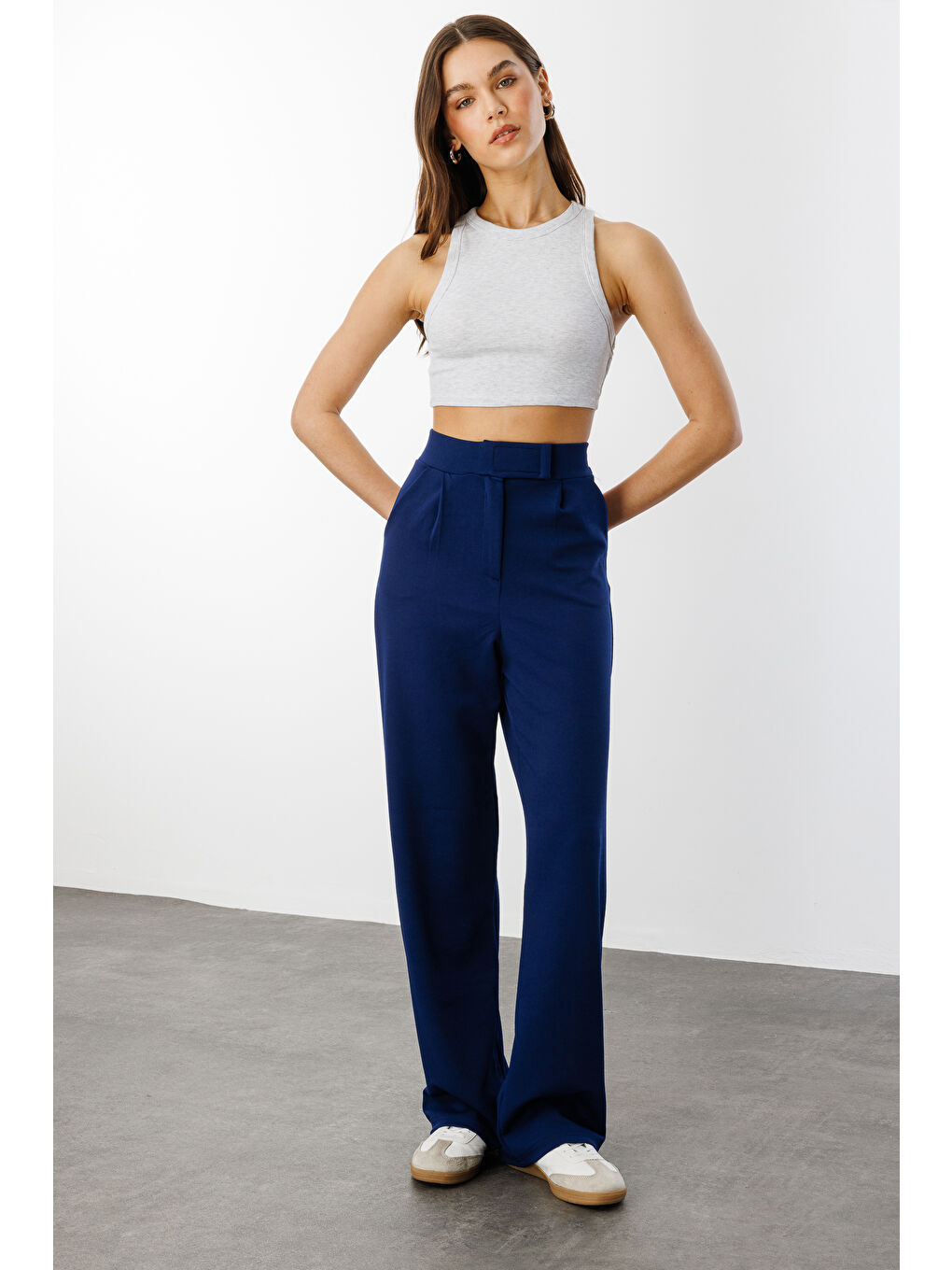 Lacivert Beli Cırtlı Rahat Palazzo Pantolon CIRTLI-PANTOLON-3