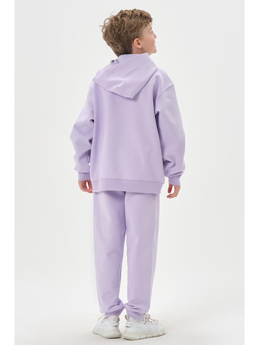Lila Kapüşonlu Nakış Detaylı Erkek Çocuk Eşofman Takımı-5