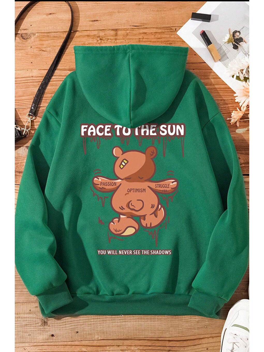 uyguntarz Yeşil Unisex Face To The Sun Baskılı Sweatshirt - 1