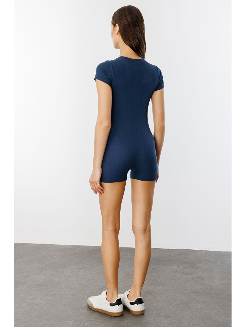Genius Store Lacivert Fitilli Kısa Kollu Kısa Tulum Short Romper KISAKOL-TULUM - 4