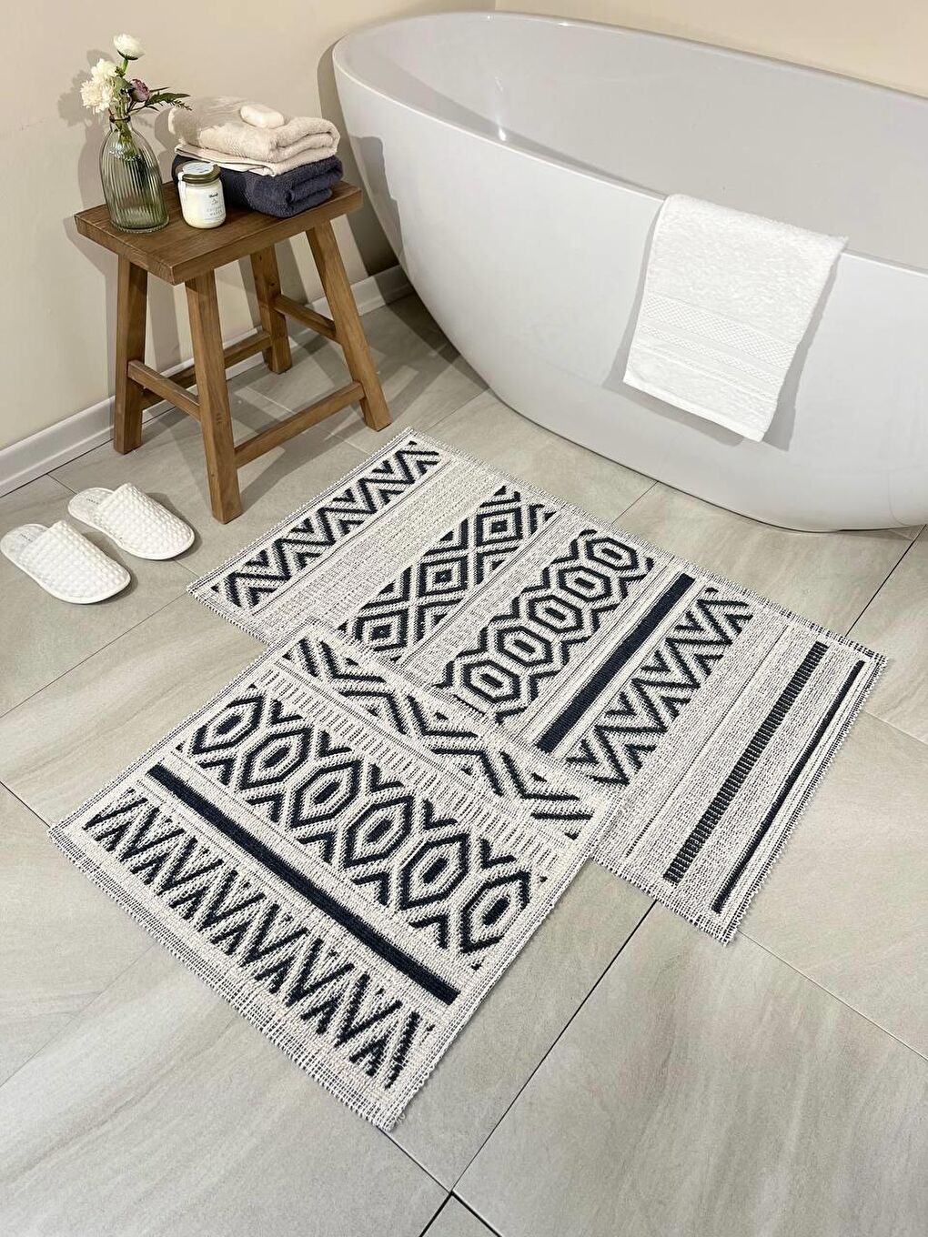 Hat Doğal Pamuklu 2'li Banyo Paspas Seti 60x100+50x60 Antrasit