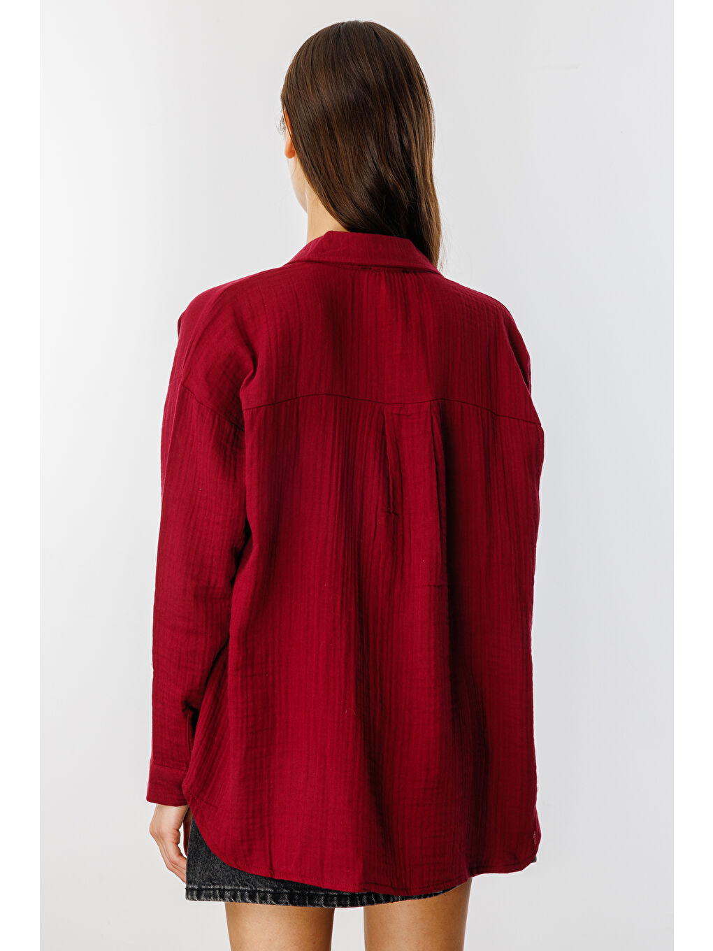Bordo Oversize Basic Müslin Kadın Gömlek KADIN-MÜSLİN-GÖMLEK-4