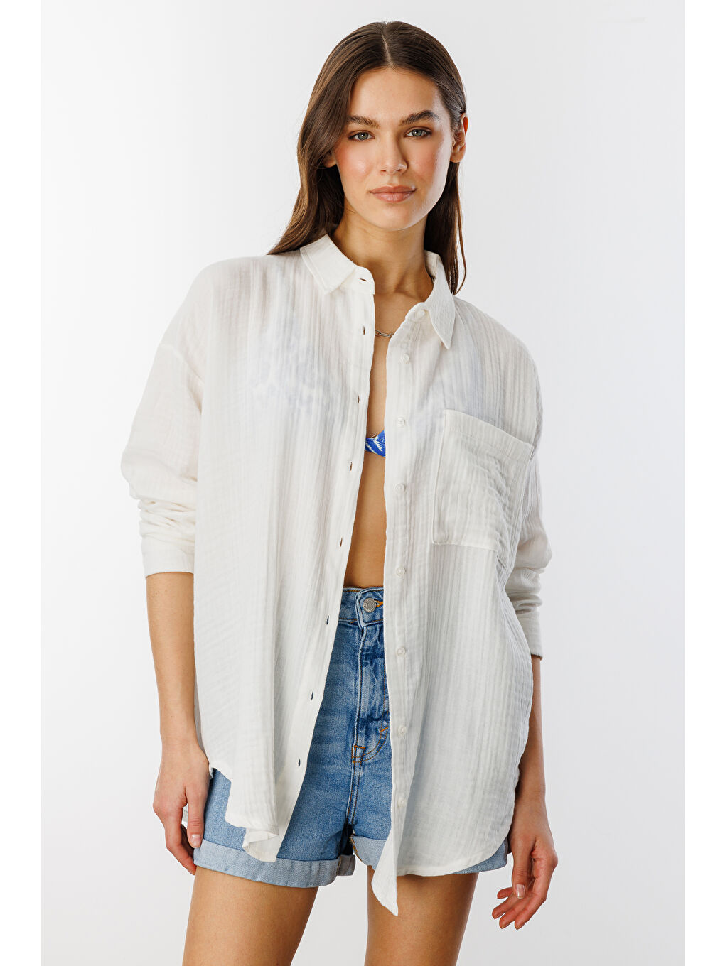 Beyaz Oversize Basic Müslin Kadın Gömlek KADIN-MÜSLİN-GÖMLEK-2