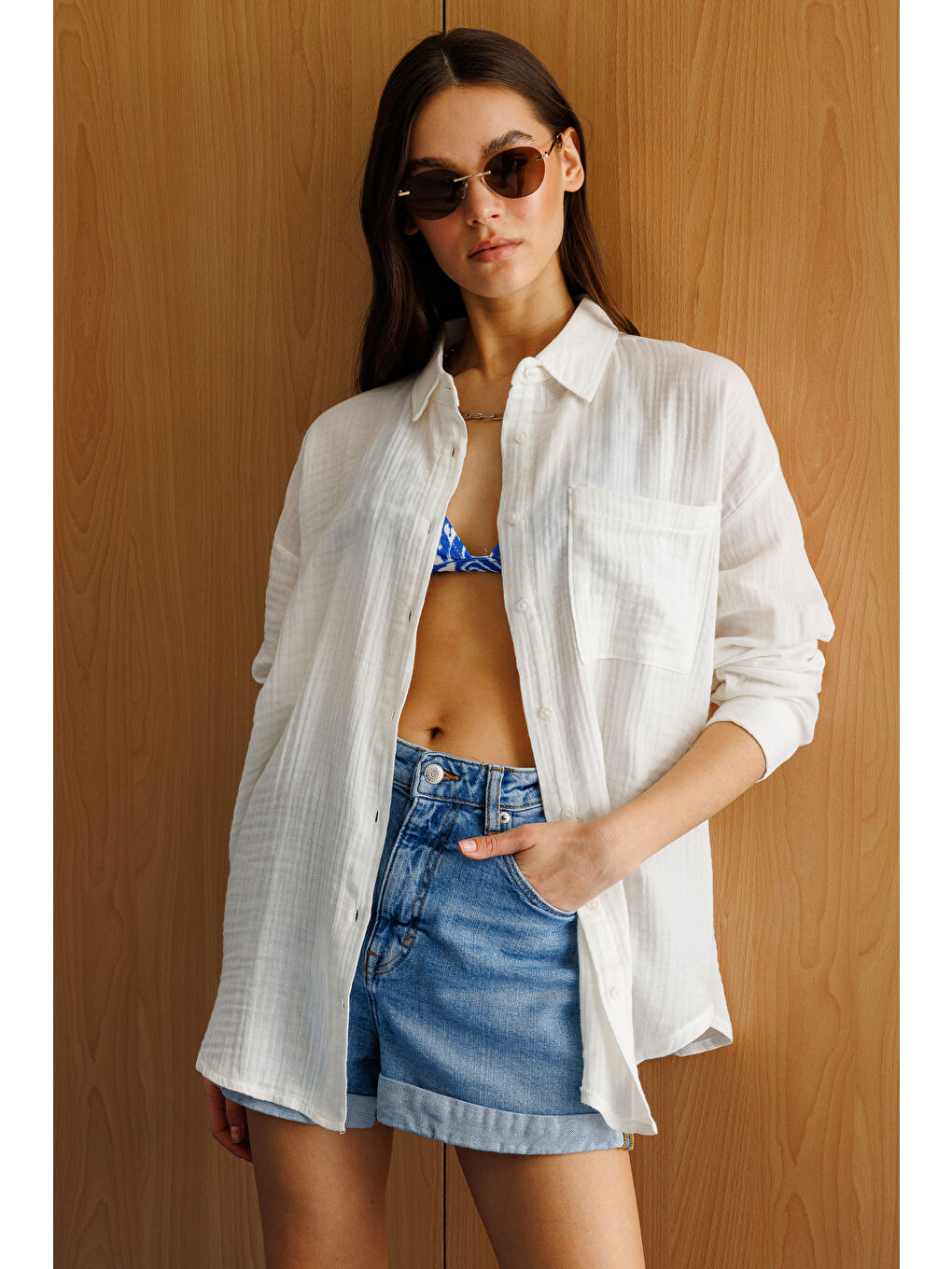 Beyaz Oversize Basic Müslin Kadın Gömlek KADIN-MÜSLİN-GÖMLEK-4