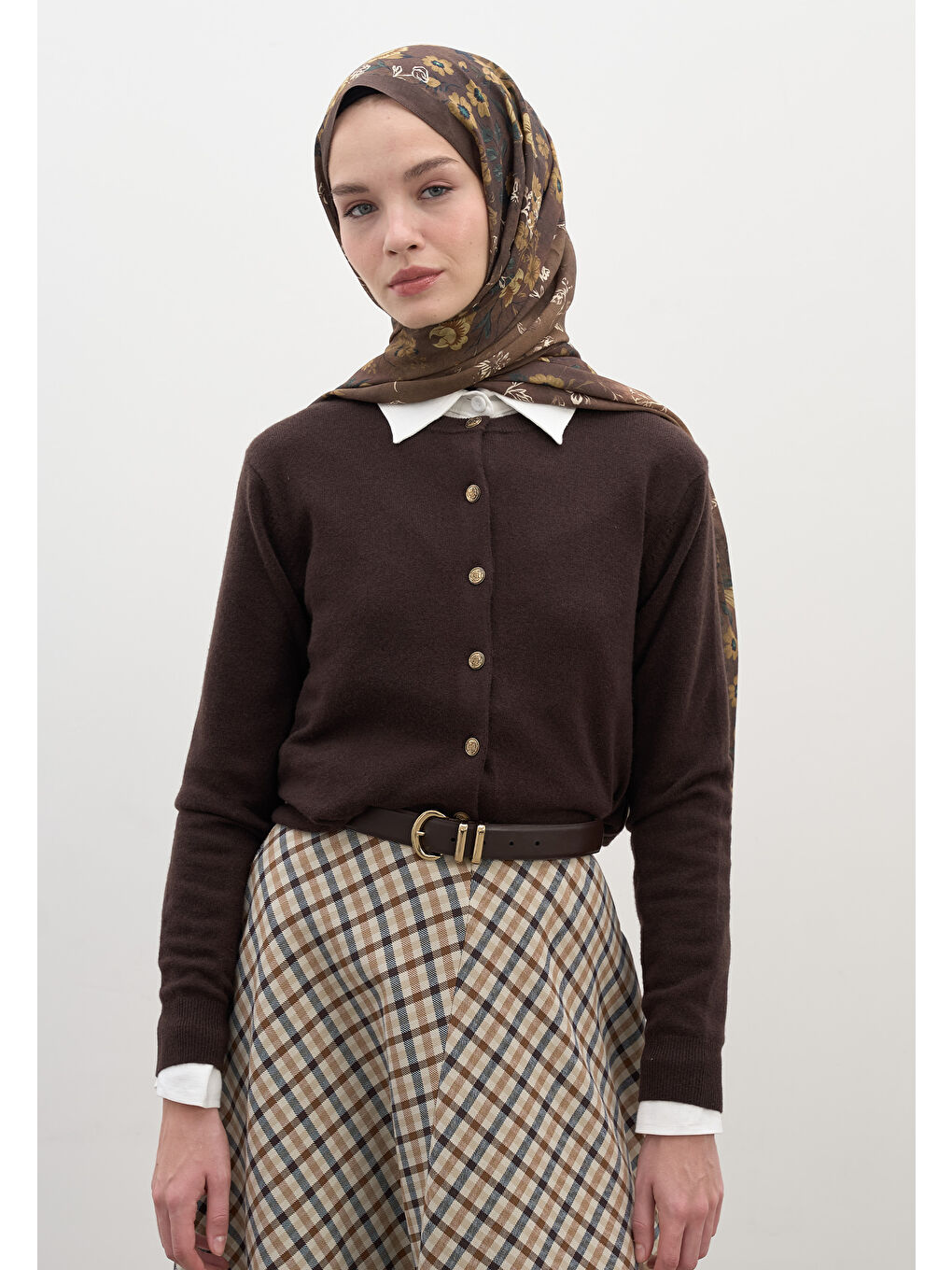 Kahverengi Seraphına Desen Şal Sütlü Kahve-1