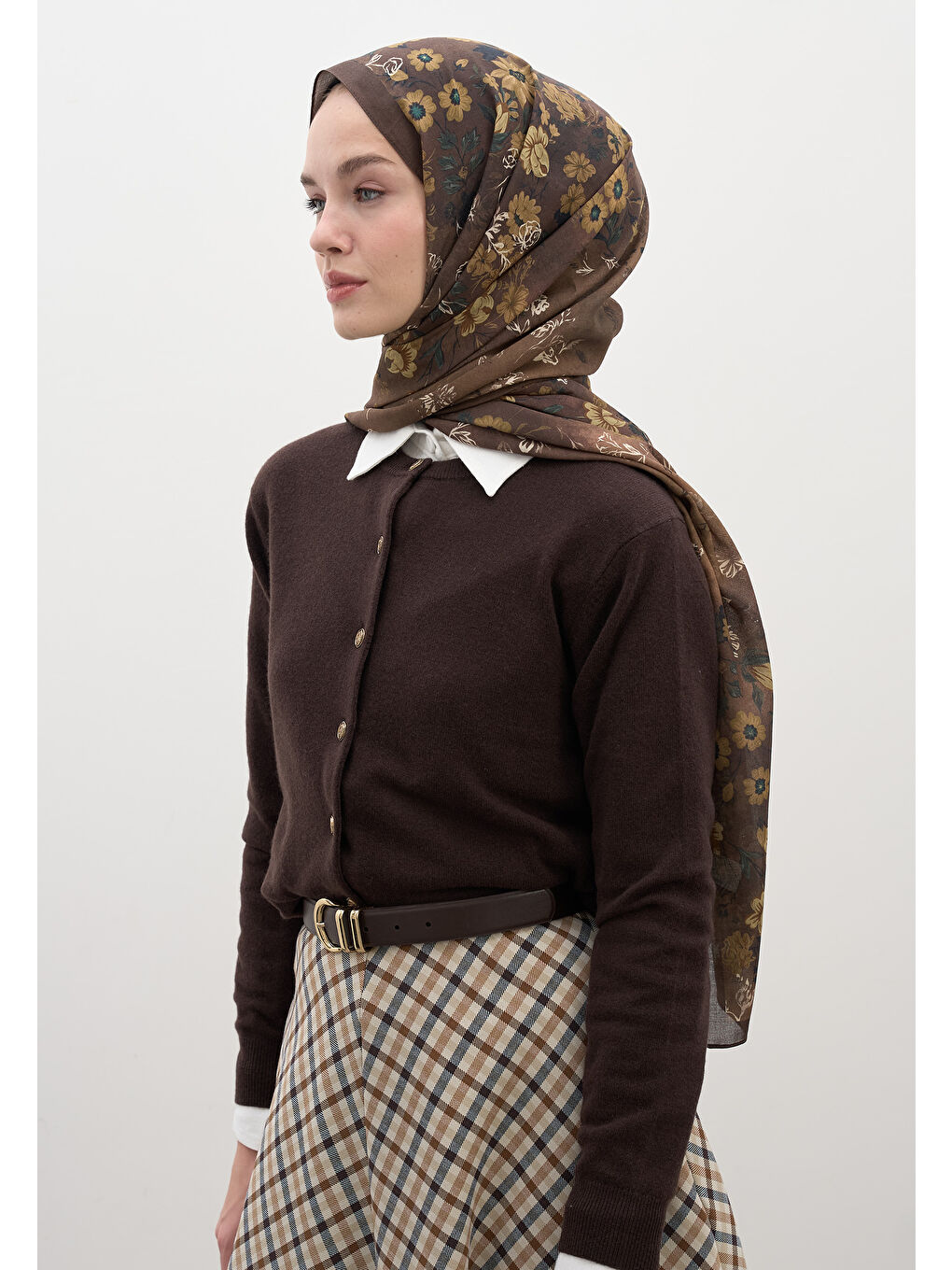 Kahverengi Seraphına Desen Şal Sütlü Kahve-2