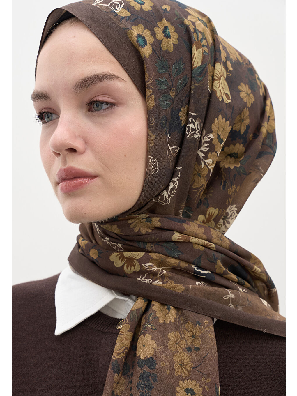 Kahverengi Seraphına Desen Şal Sütlü Kahve-3