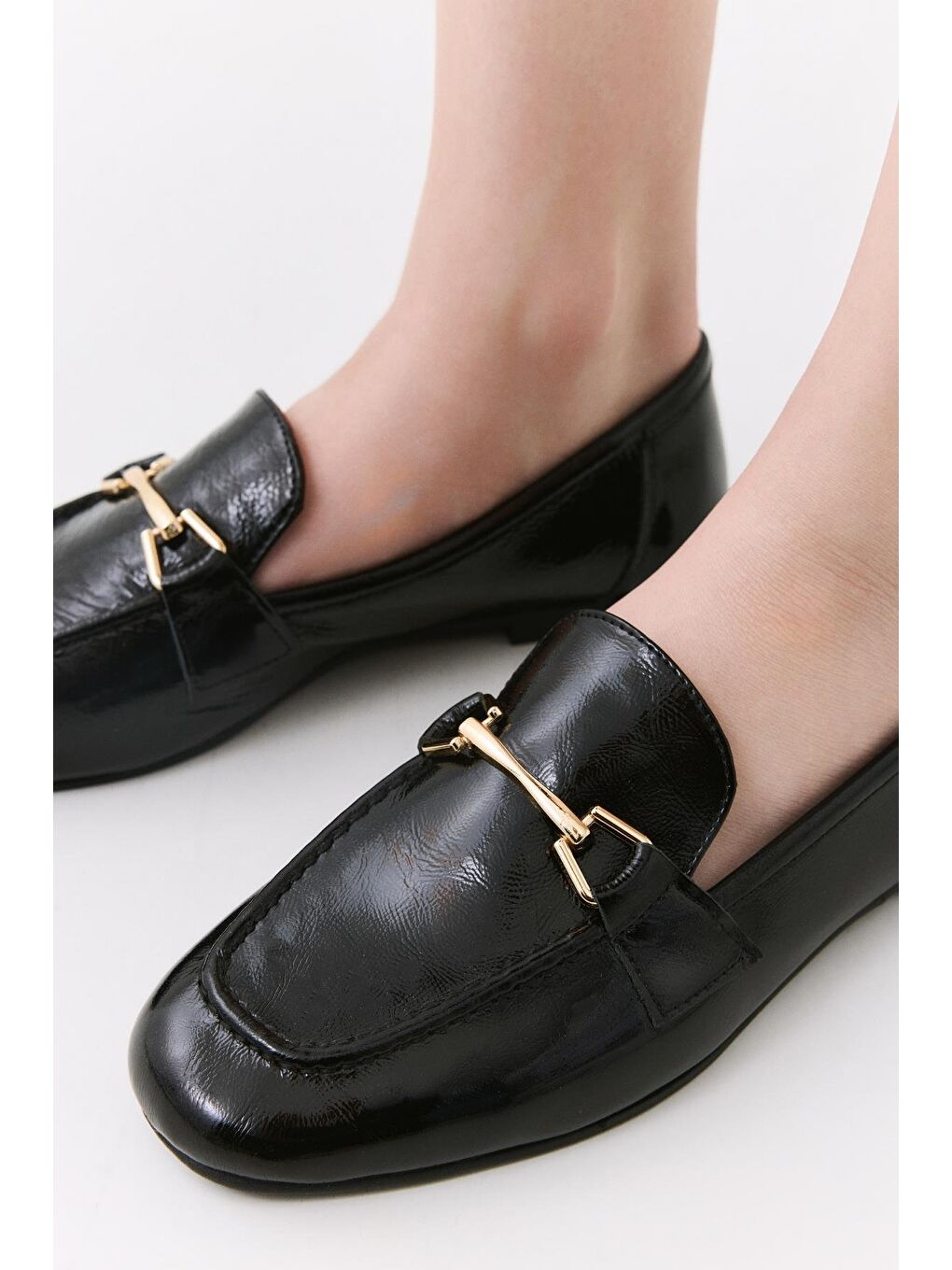 Kadın Deri Siyah Tokalı Loafer-4