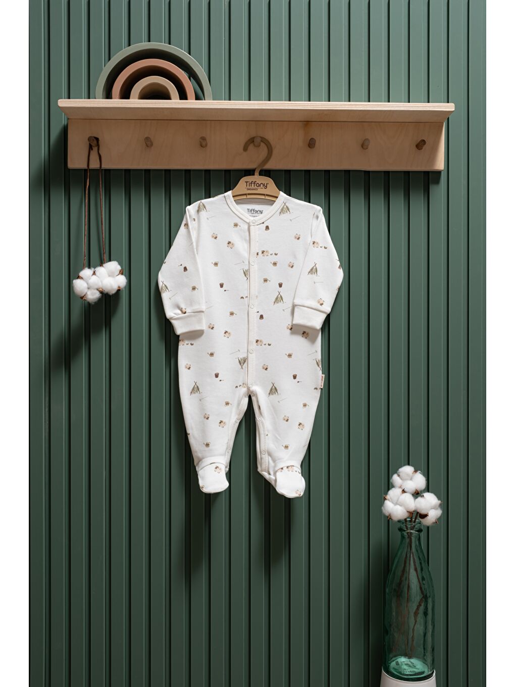 Ekru Happy Lambs Organik Theme Patikli Tulum