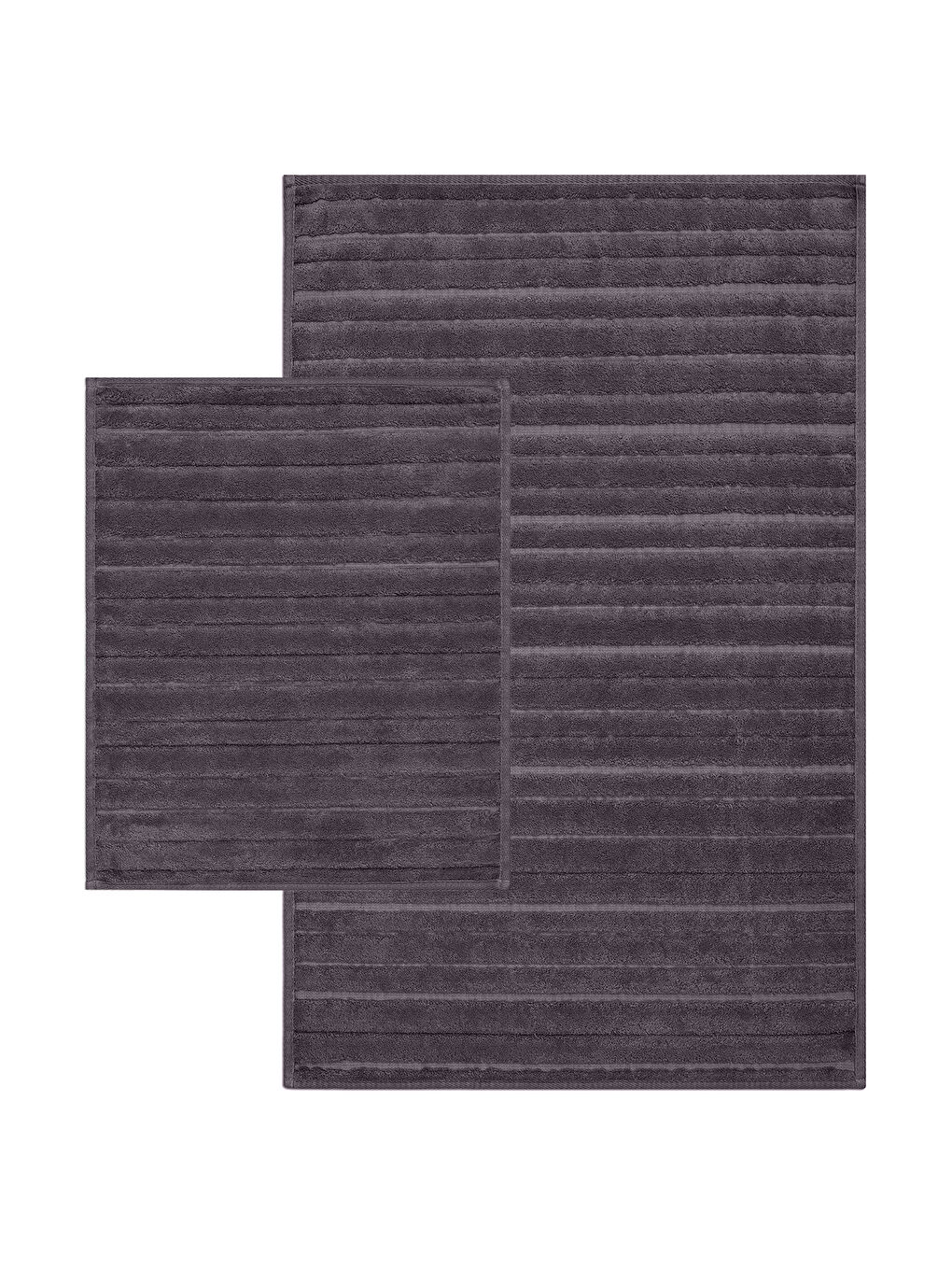 Lines Doğal Pamuklu Banyo Paspas Seti 60x100+50x60 Cm - Antrasit