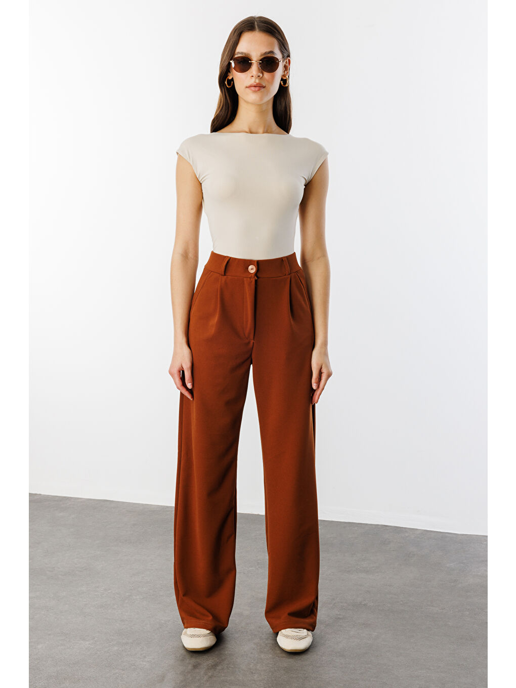 Genius Store Kahverengi Kadın Oversize Palazzo Pantolon PANTOLON-001 - 1