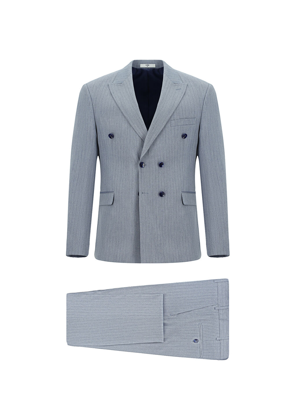 Mavi Regular Fit Çizgili Kruvaze Takım Elbise