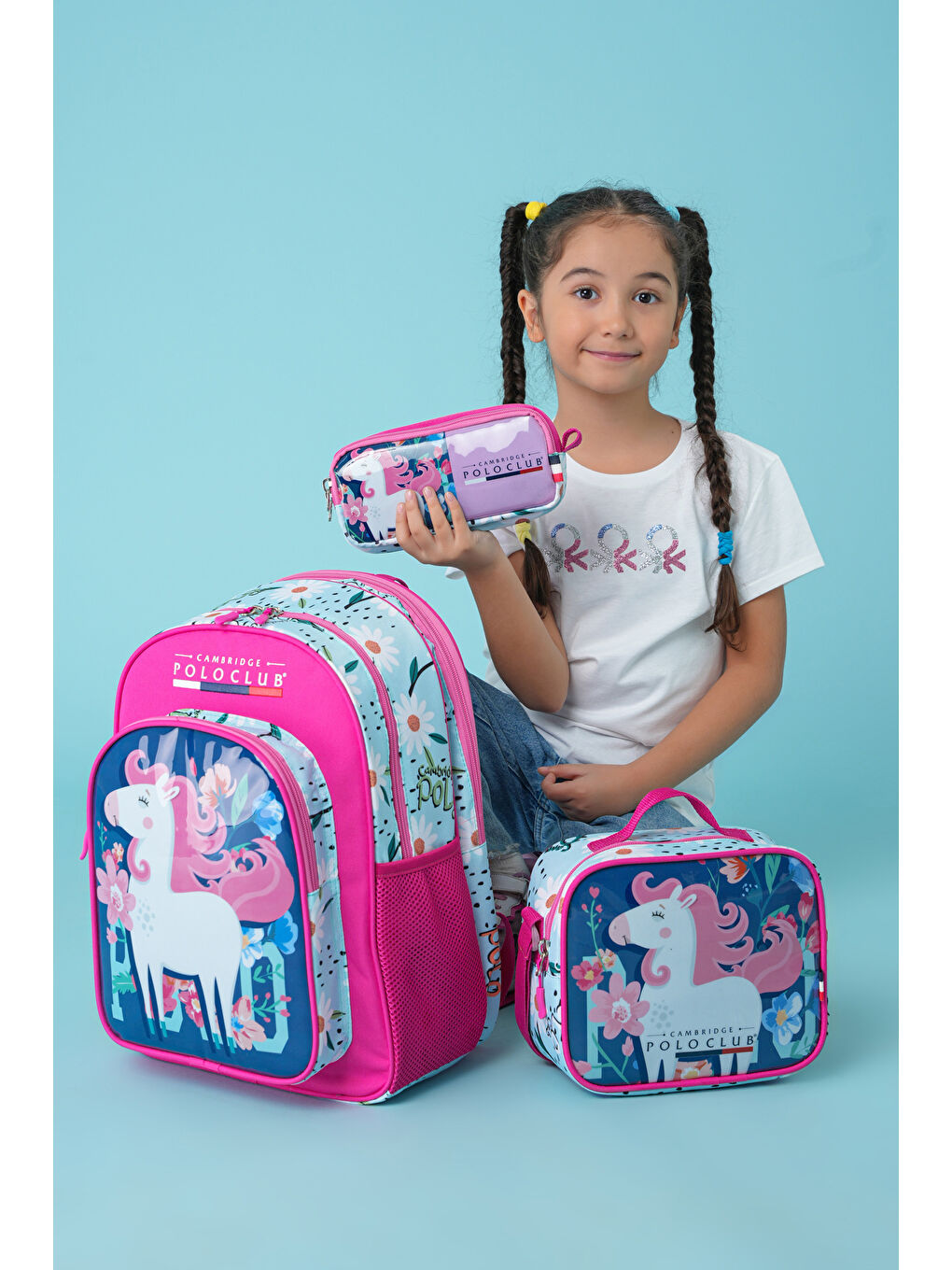 Desenli 3'lü Kız Çocuk İlkokul Çanta Seti
