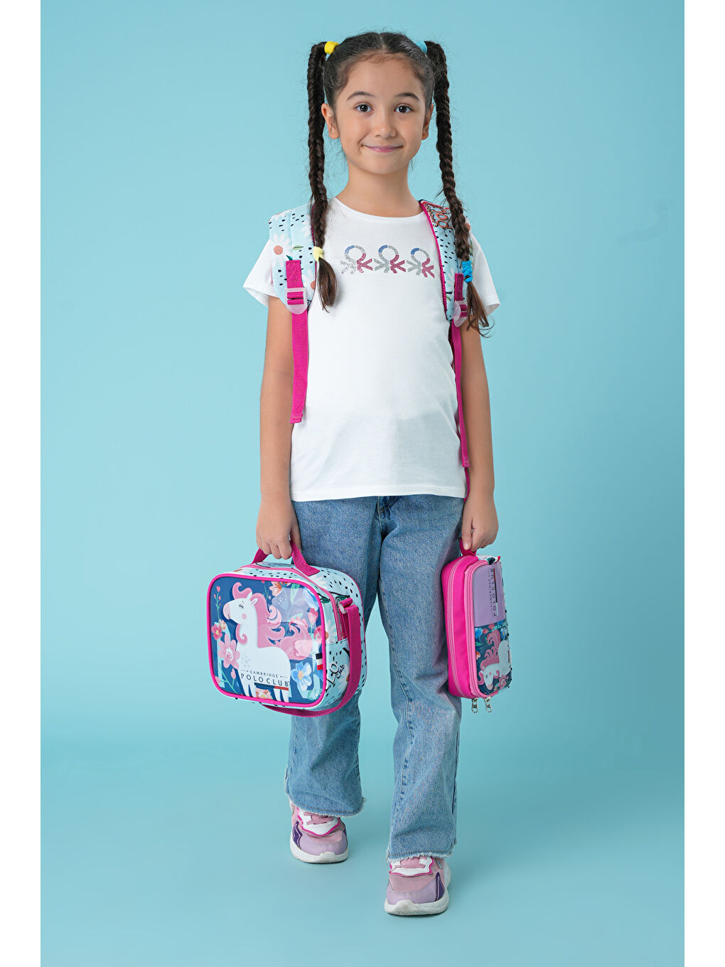 Desenli 3'lü Kız Çocuk İlkokul Çanta Seti-1