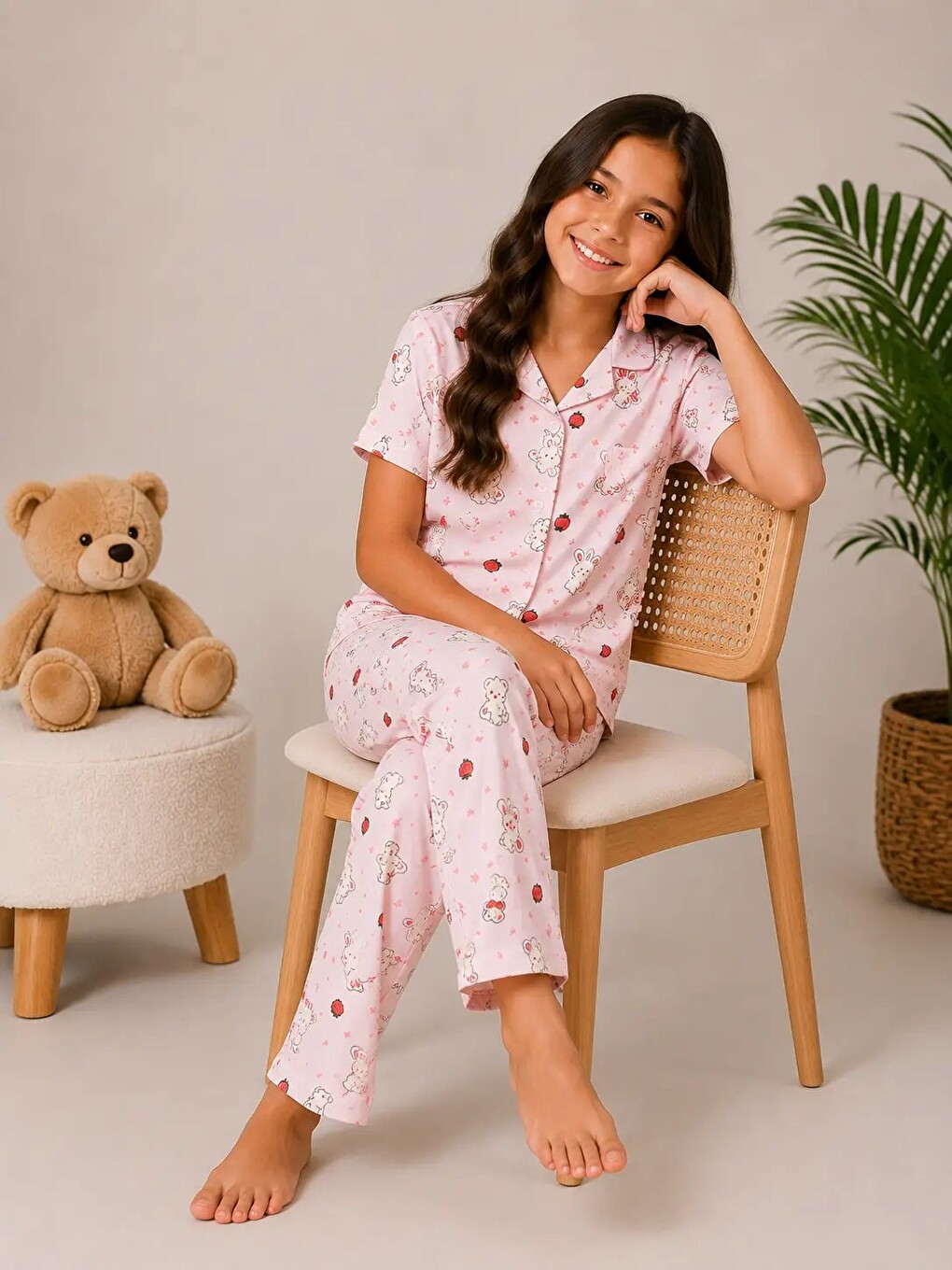 Pembe Desenli Kız Çocuk Pijama Takımı 9927-4
