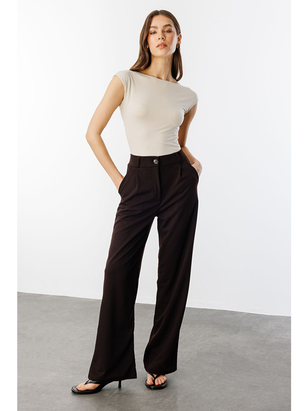 Kahverengi Kadın Oversize Palazzo Pantolon PANTOLON-001