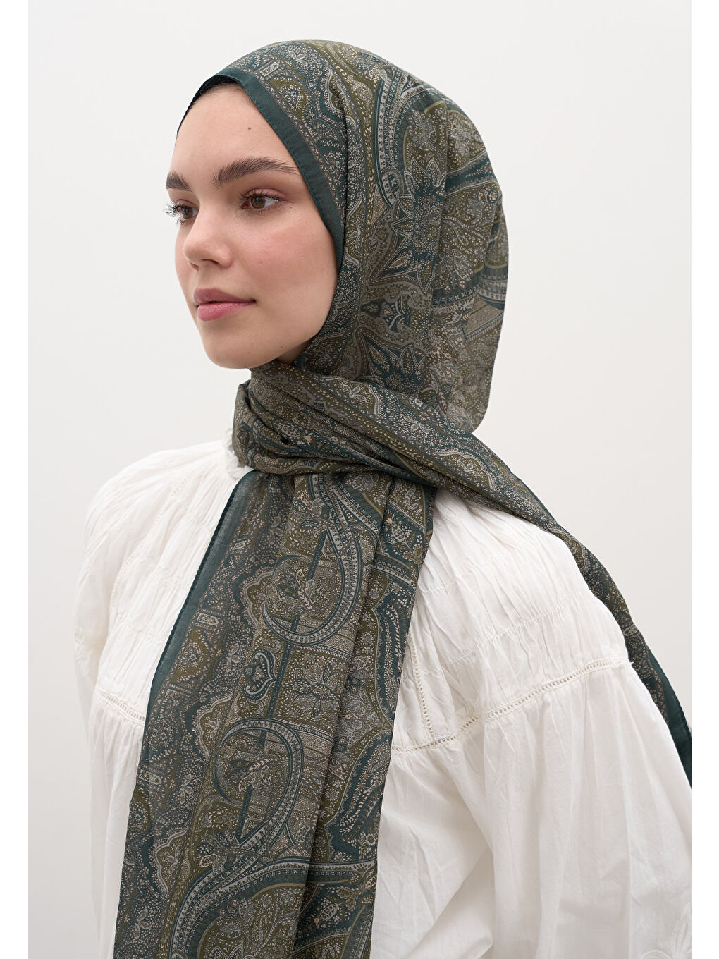 Slyvıe Desen Şal Koyu Yeşil-1