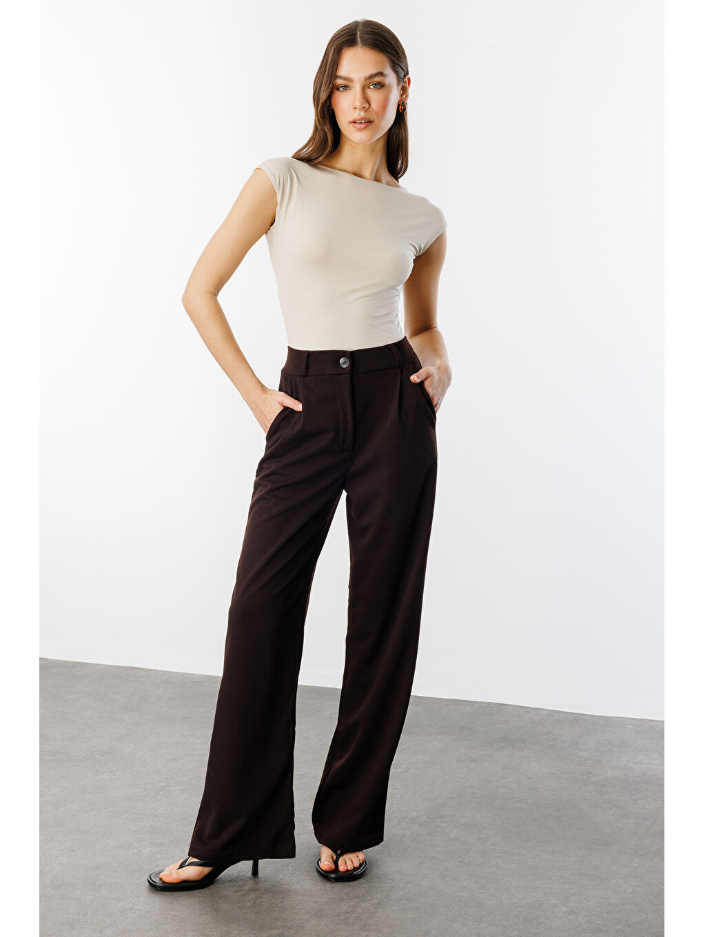 Kahverengi Kadın Oversize Palazzo Pantolon PANTOLON-001-1