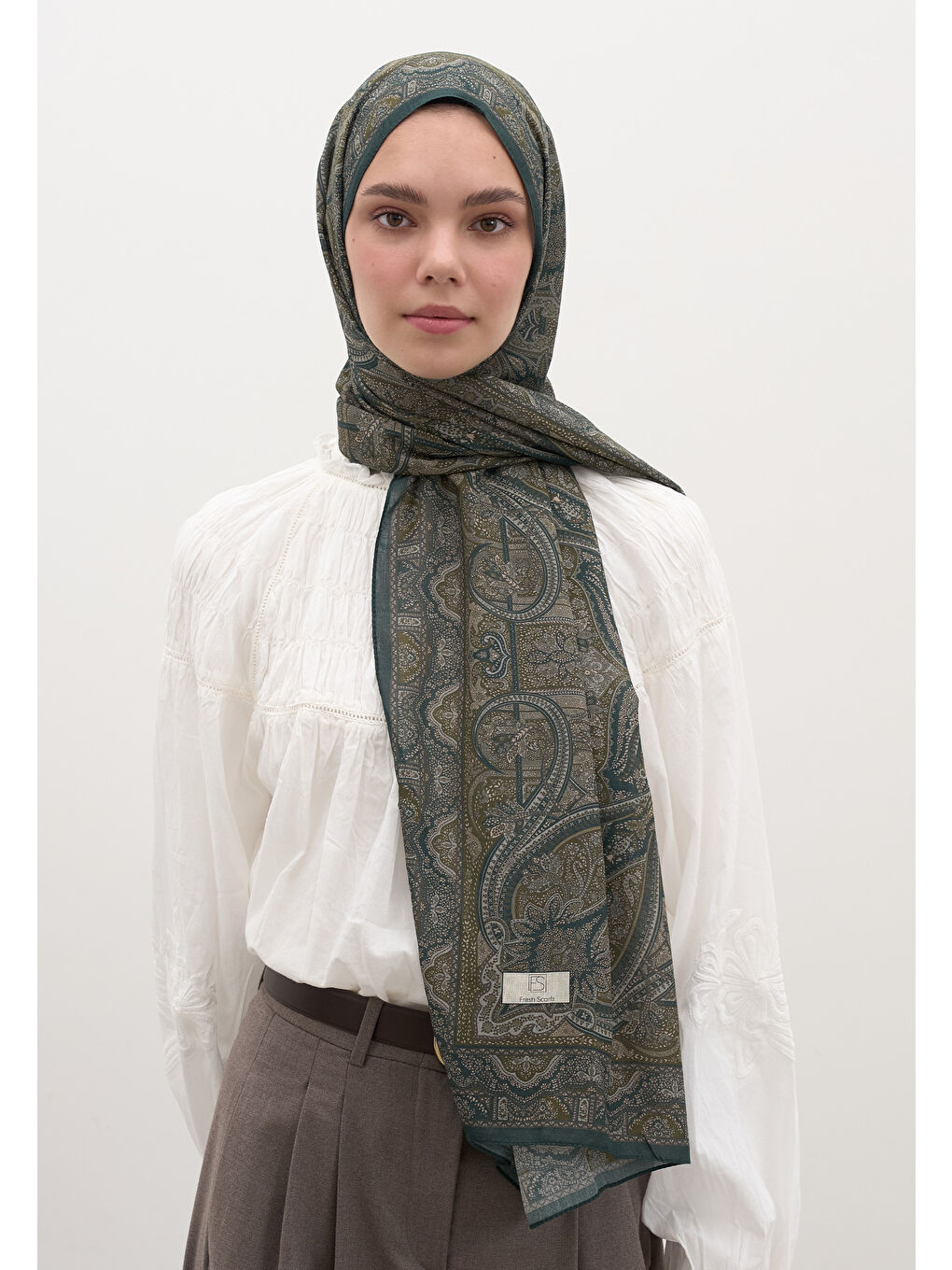 Slyvıe Desen Şal Koyu Yeşil-3