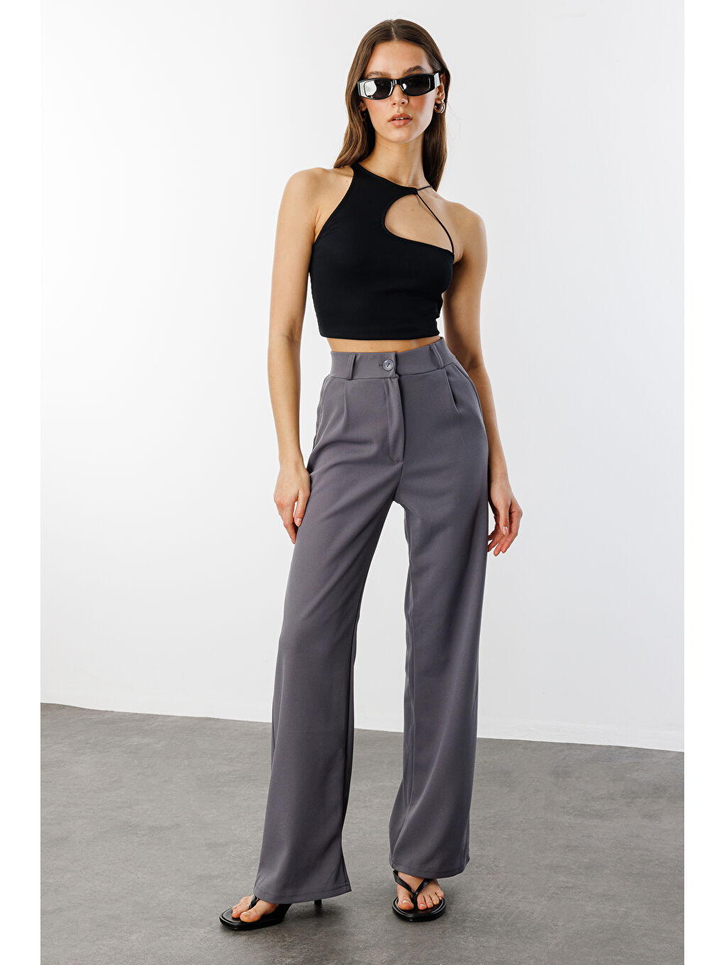 Gri Kadın Oversize Palazzo Pantolon PANTOLON-001