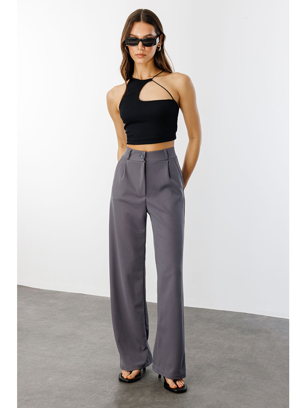 Gri Kadın Oversize Palazzo Pantolon PANTOLON-001-1