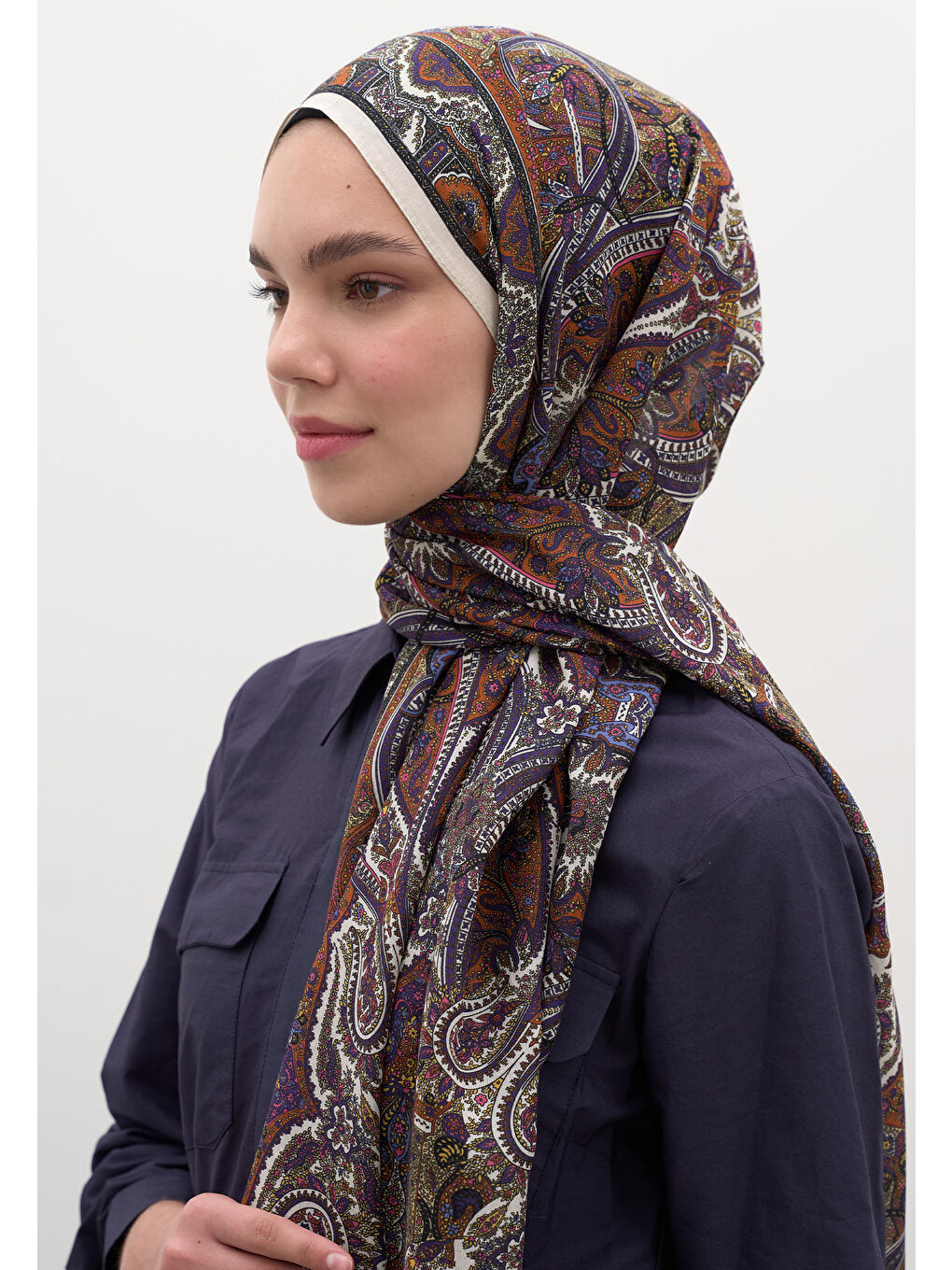 Slyvıe Desen Şal Mor-1