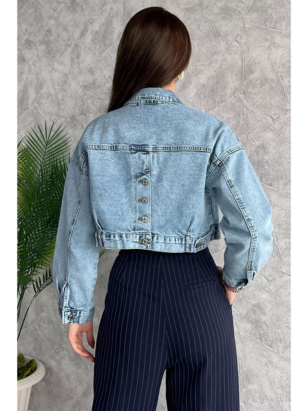 GÜLSELİ Mavi Cepli Crop Top Jean Jean Ceket - 3