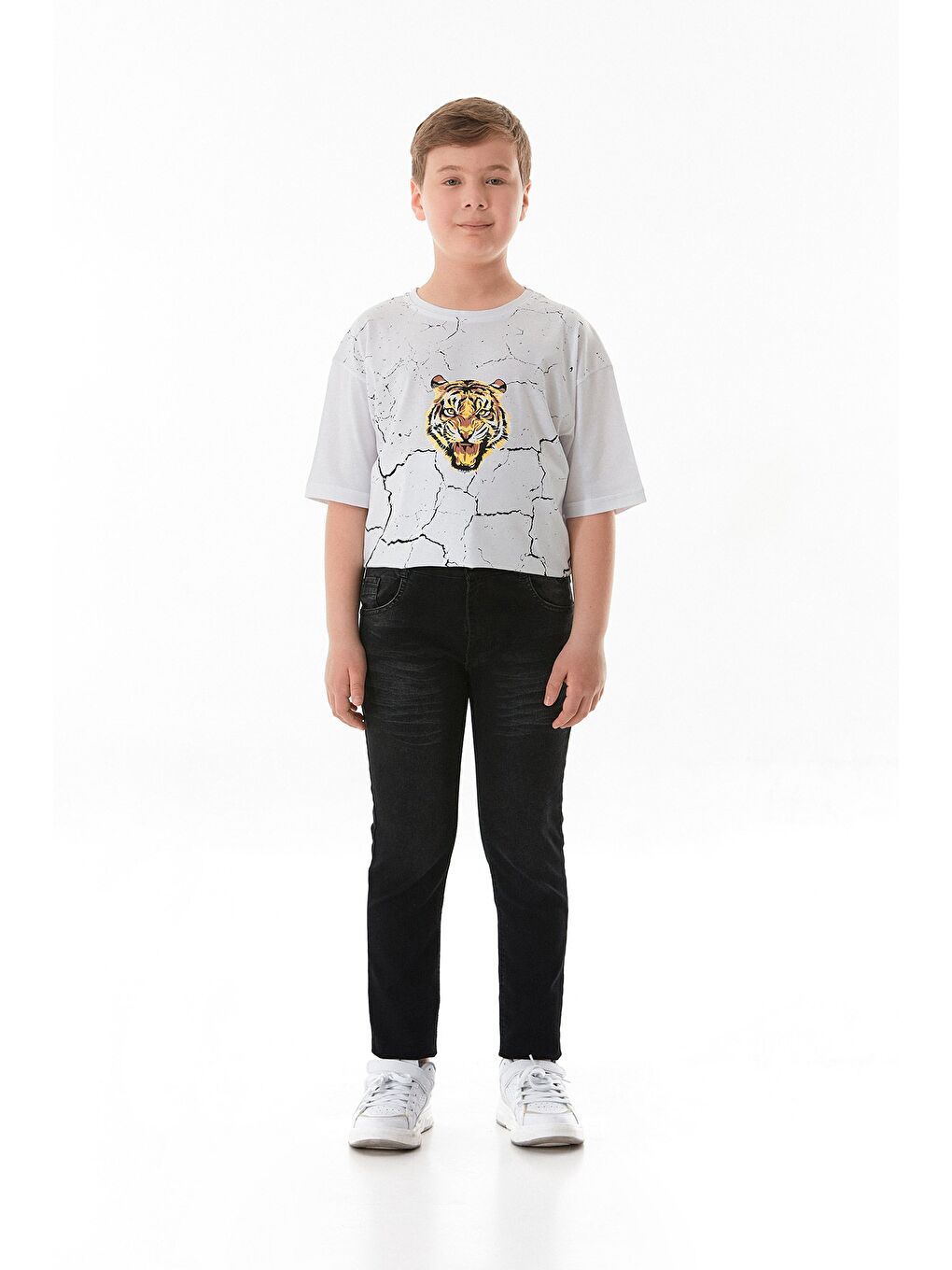 Siyah Eskitme Görünümlü Fermuarlı Erkek Çocuk Pantolon-1