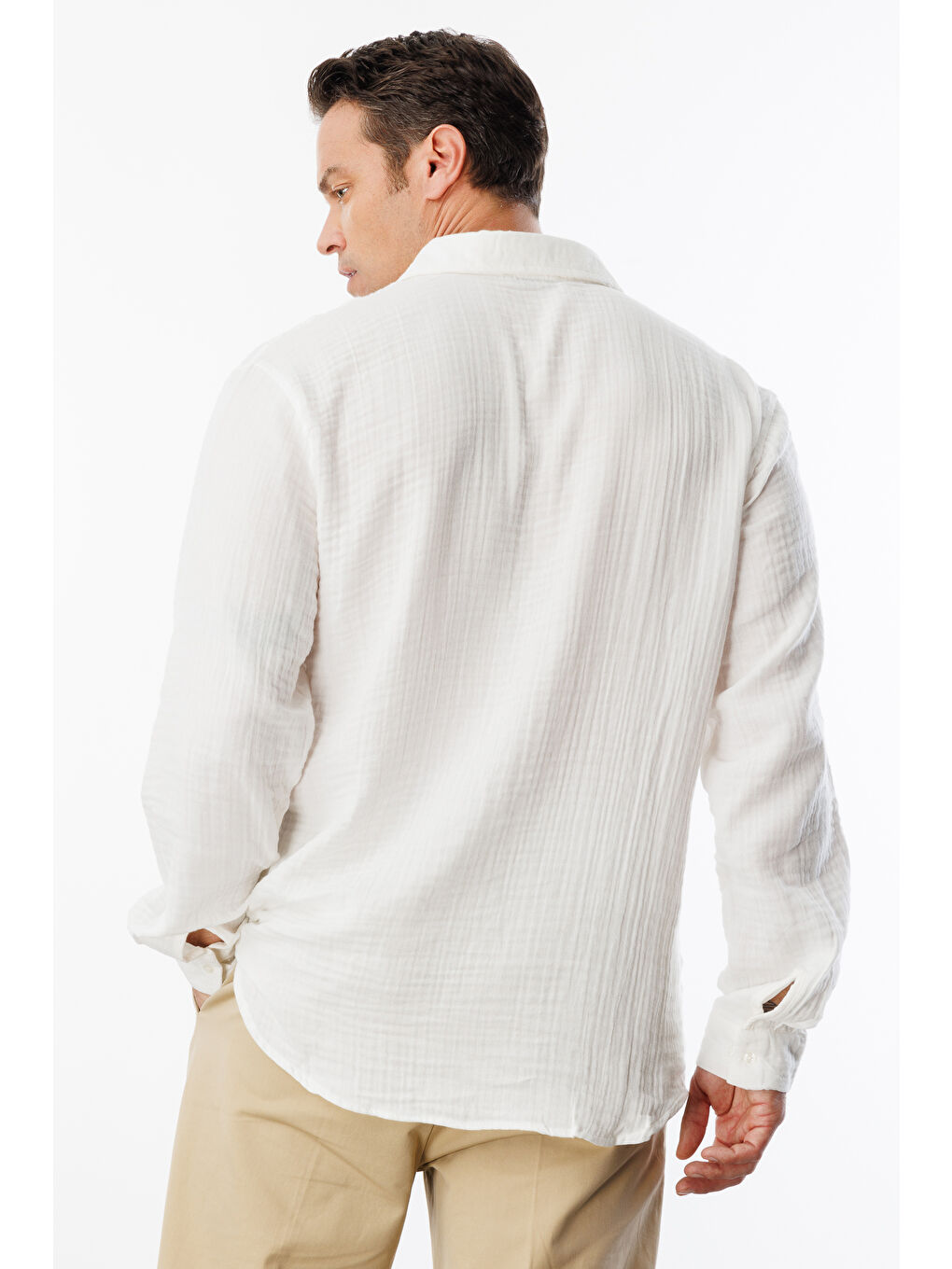 Beyaz Oversize Basic Erkek Müslin Gömlek ERKEK-MÜSLİN-GÖMLEK-3
