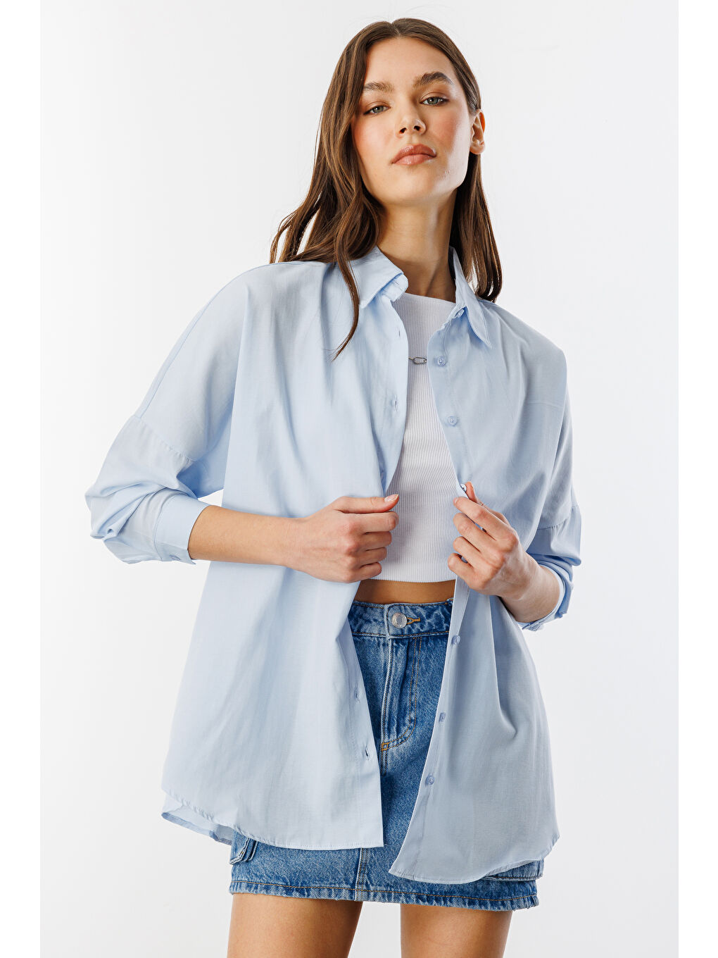 Mavi Oversize Basic Kadın Gömlek KADIN-BASIC-GÖMLEK