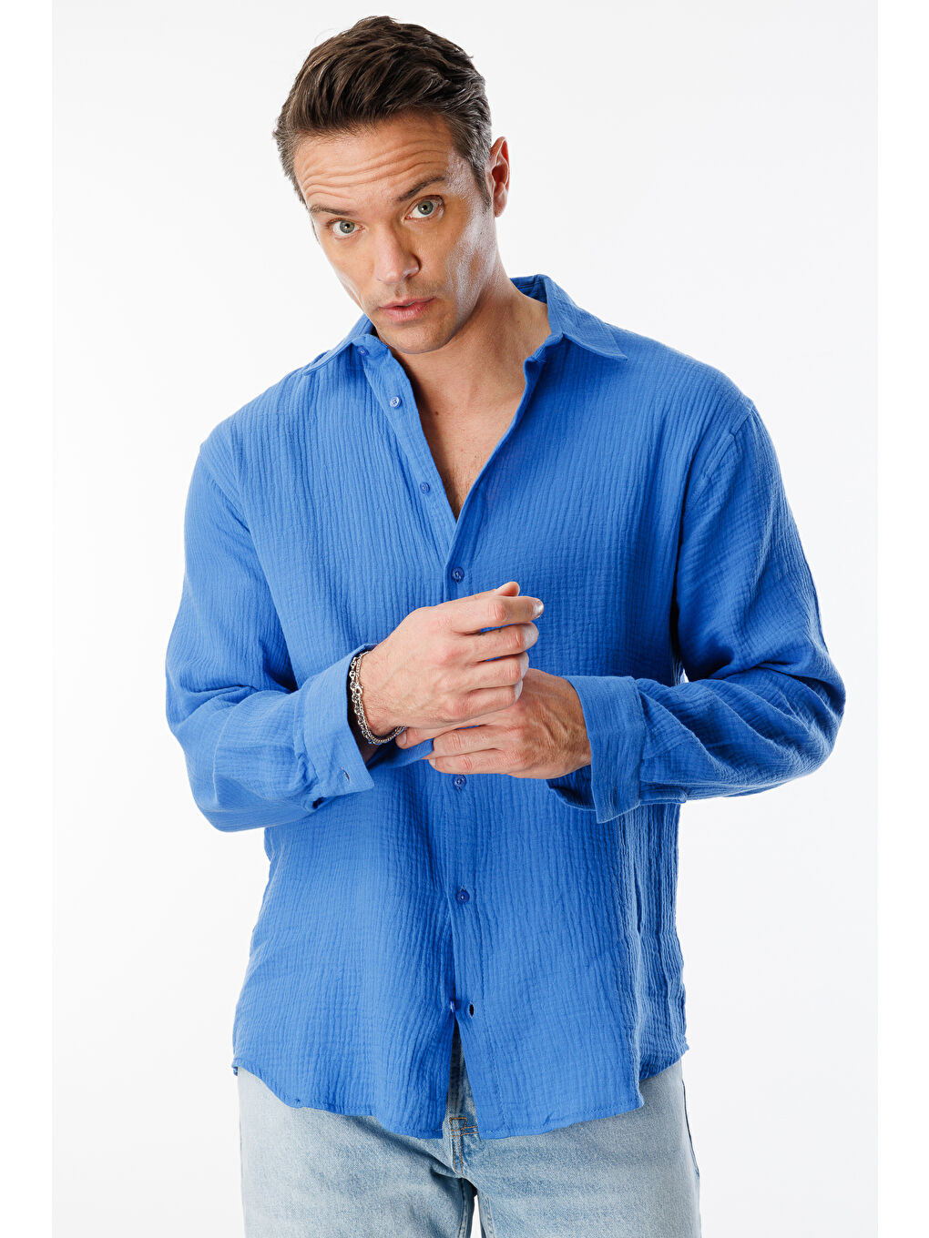 Mavi Oversize Basic Erkek Müslin Gömlek ERKEK-MÜSLİN-GÖMLEK-1