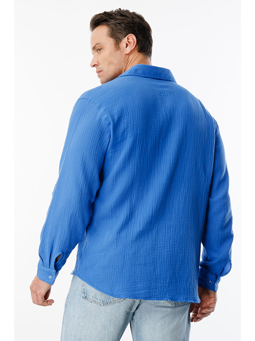 Mavi Oversize Basic Erkek Müslin Gömlek ERKEK-MÜSLİN-GÖMLEK-4